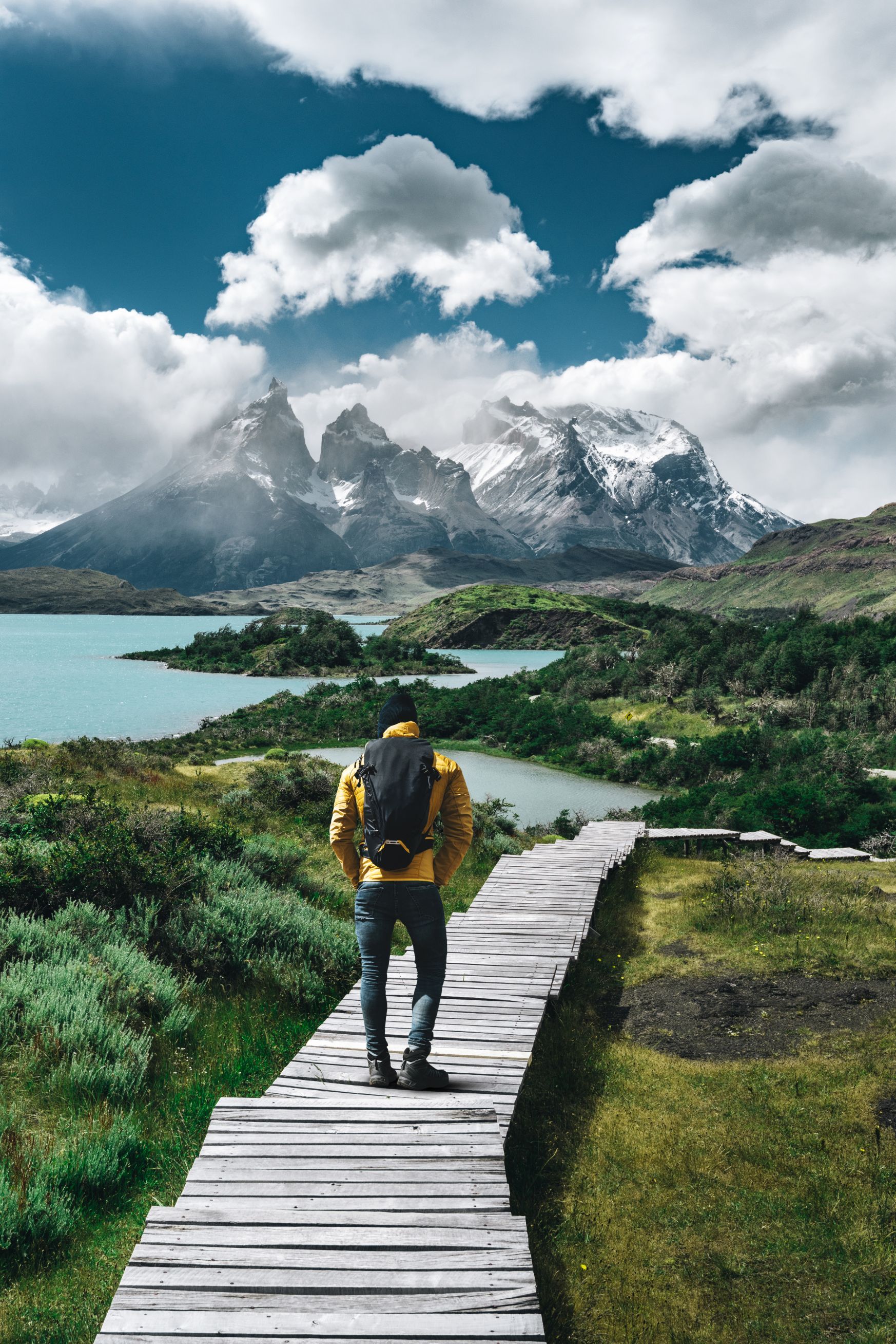 A hiker on the boardwalks of Torres del Paine, one of the most recognisable landscapes in the world. Photo: Getty