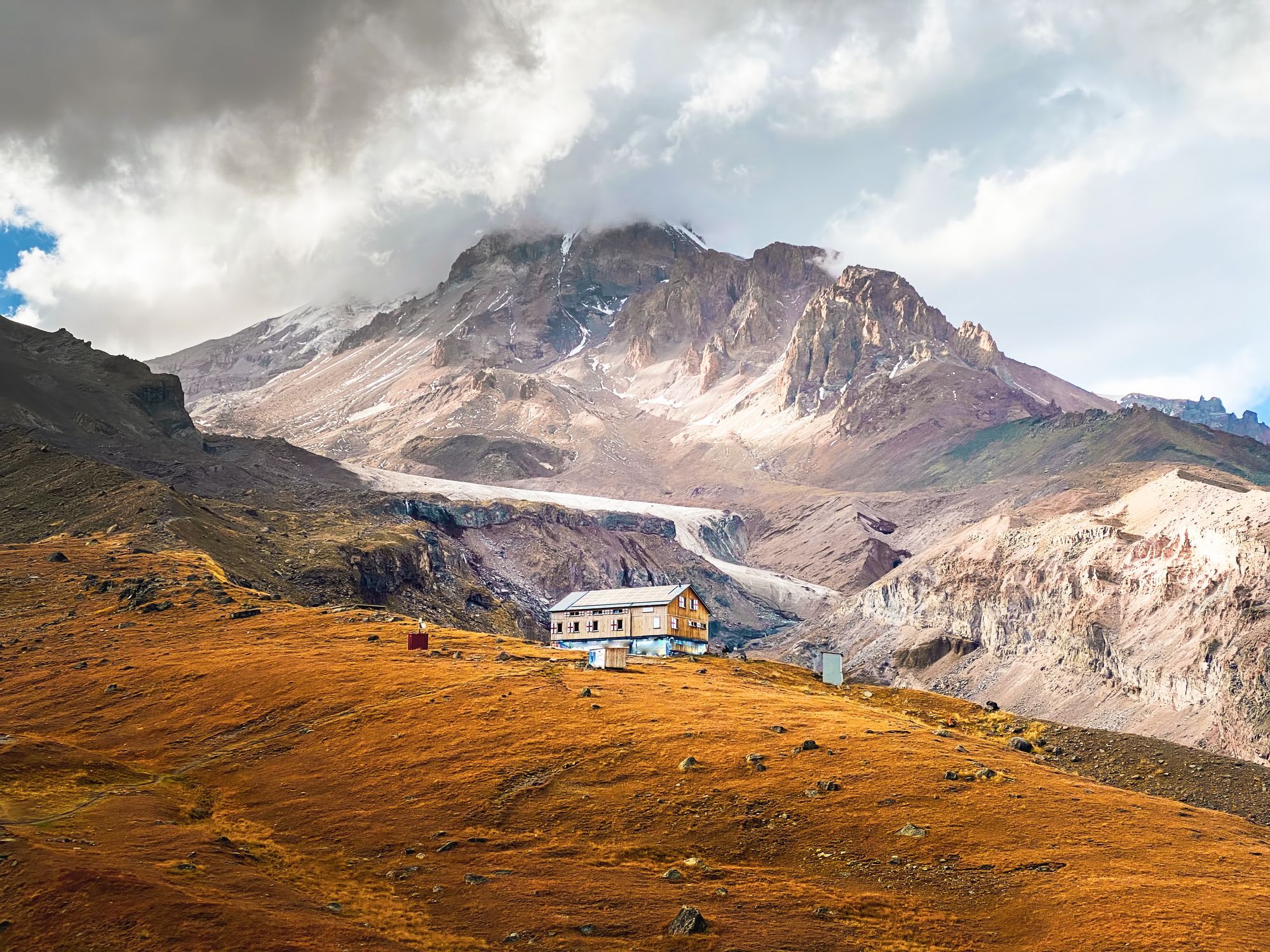 Altihut and its beautiful surroundings, Georgia, Mount Kazbek. Photo: Getty.