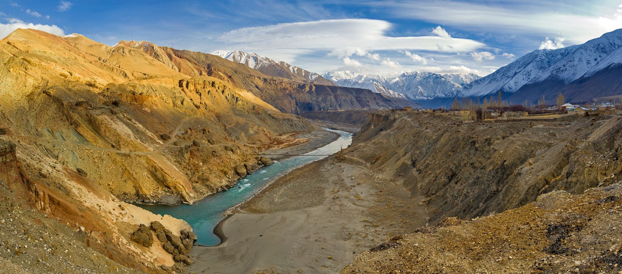 Zeravshan river valley in the Pamir Mountains, Tajikistan.