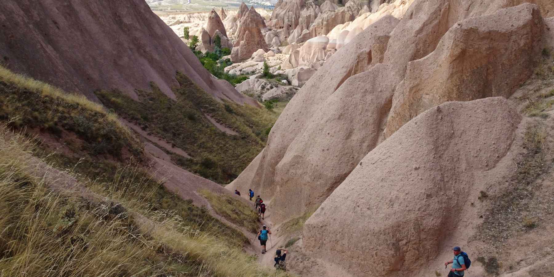 Hikers on the Kiliclar Valley Trail, in Turkey's Cappadocia region,