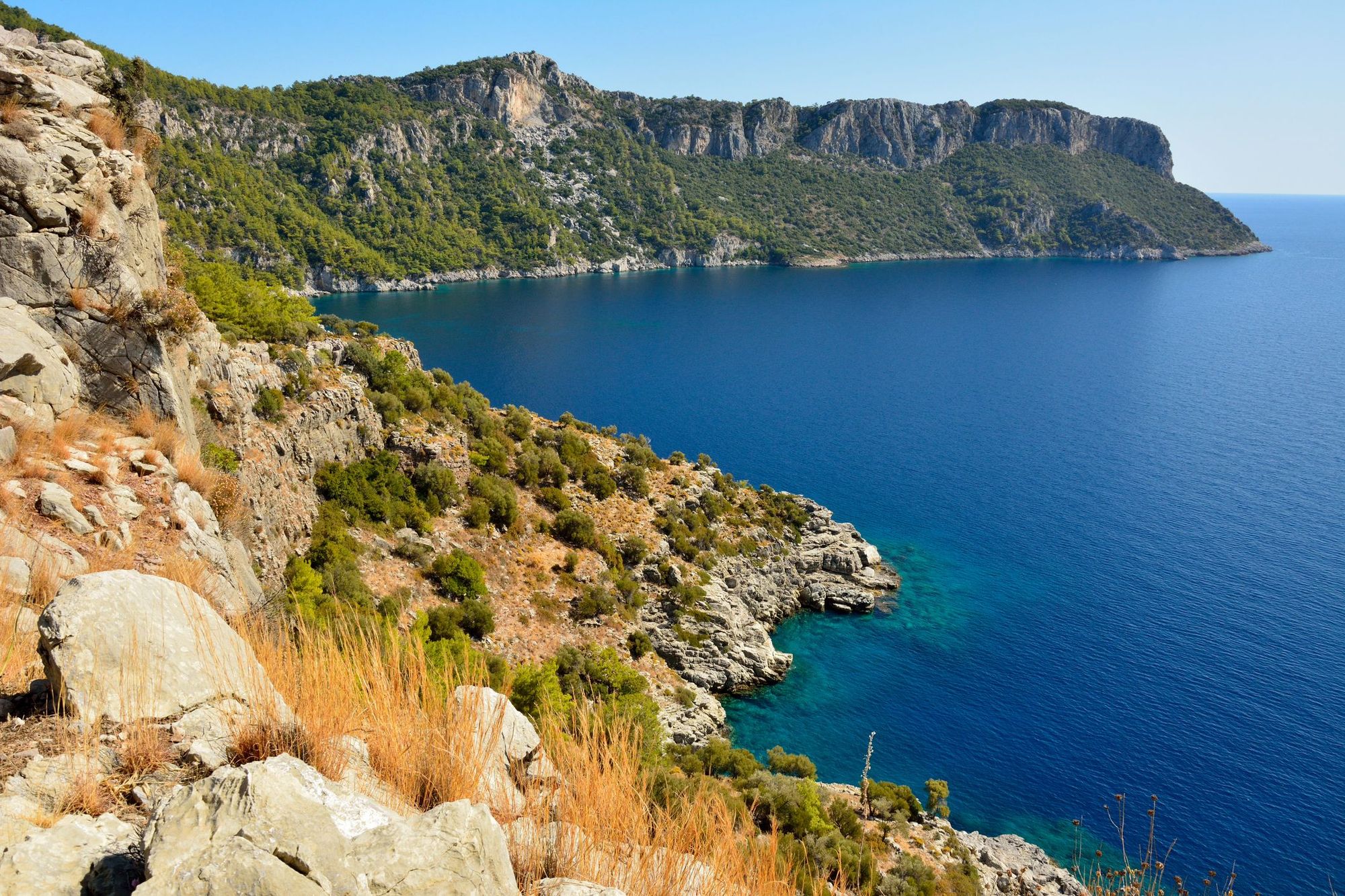 The rocky coastline of the Bozburun Peninsula, Turkey.