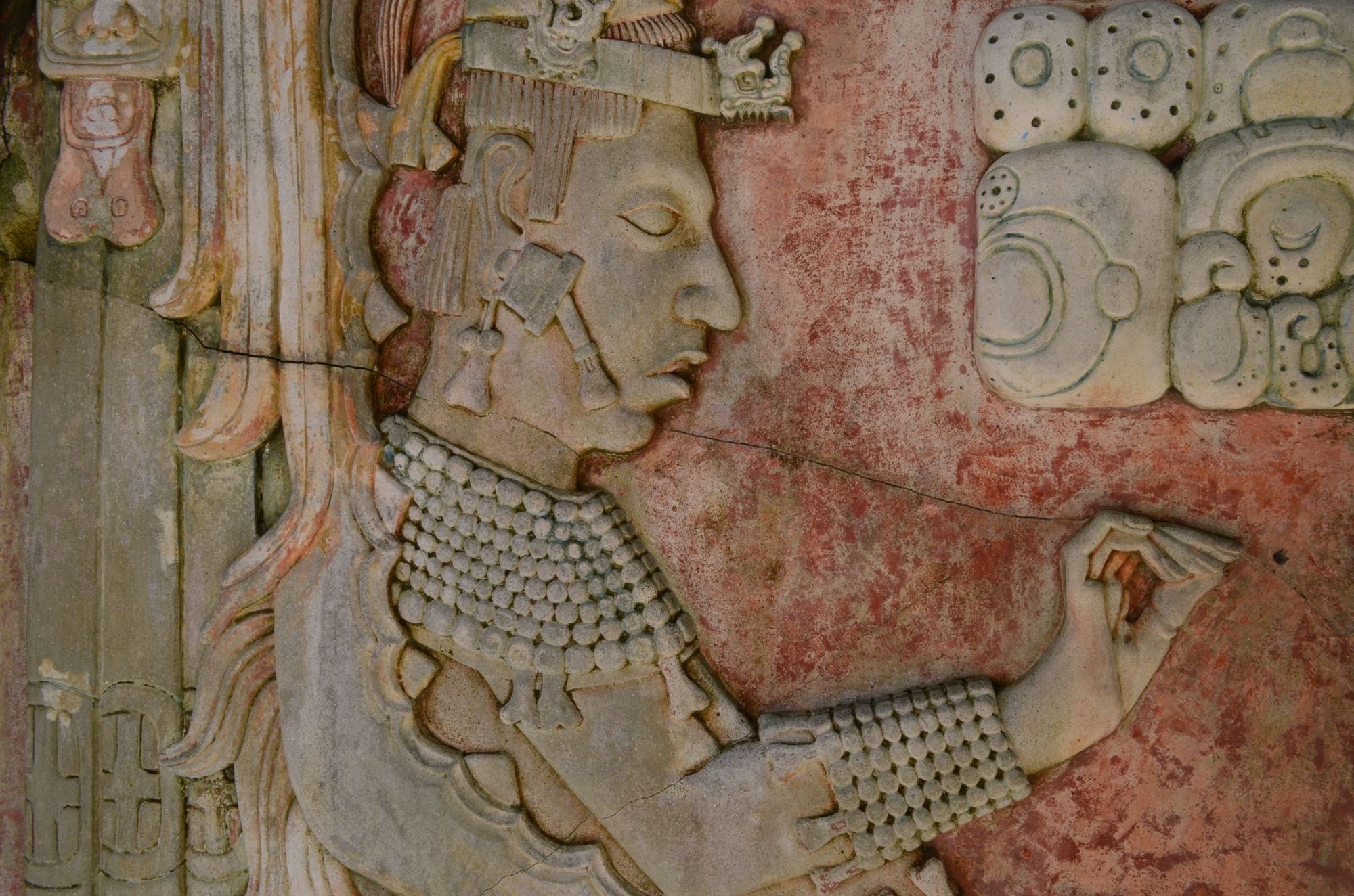 A bas-relief carving of King Pakal found on one of the buildings at Palenque, in Chiapas Mexico