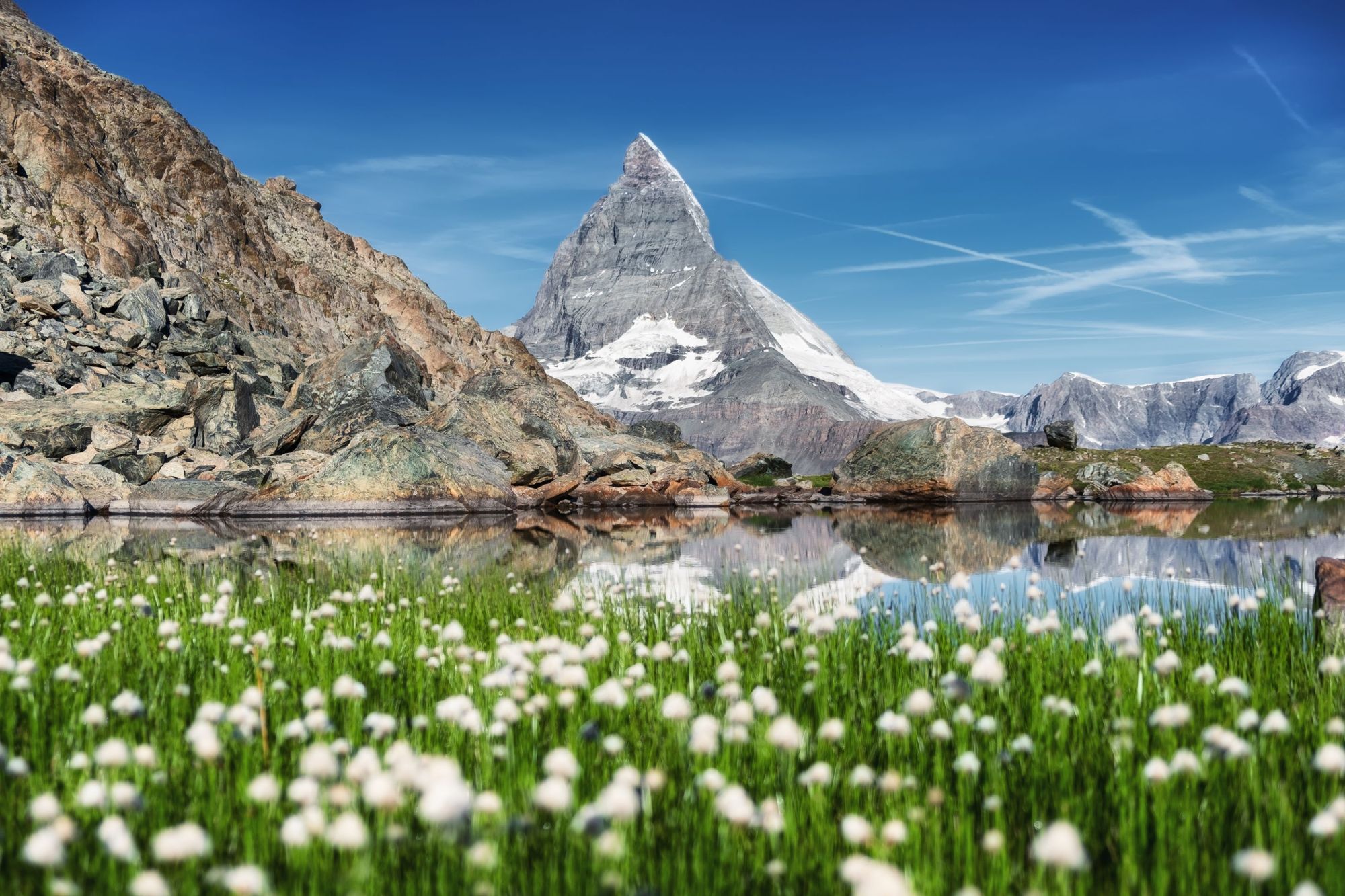 The peak of the Matterhorn bounces back off the water of Stellisee Lake. Photo: Getty