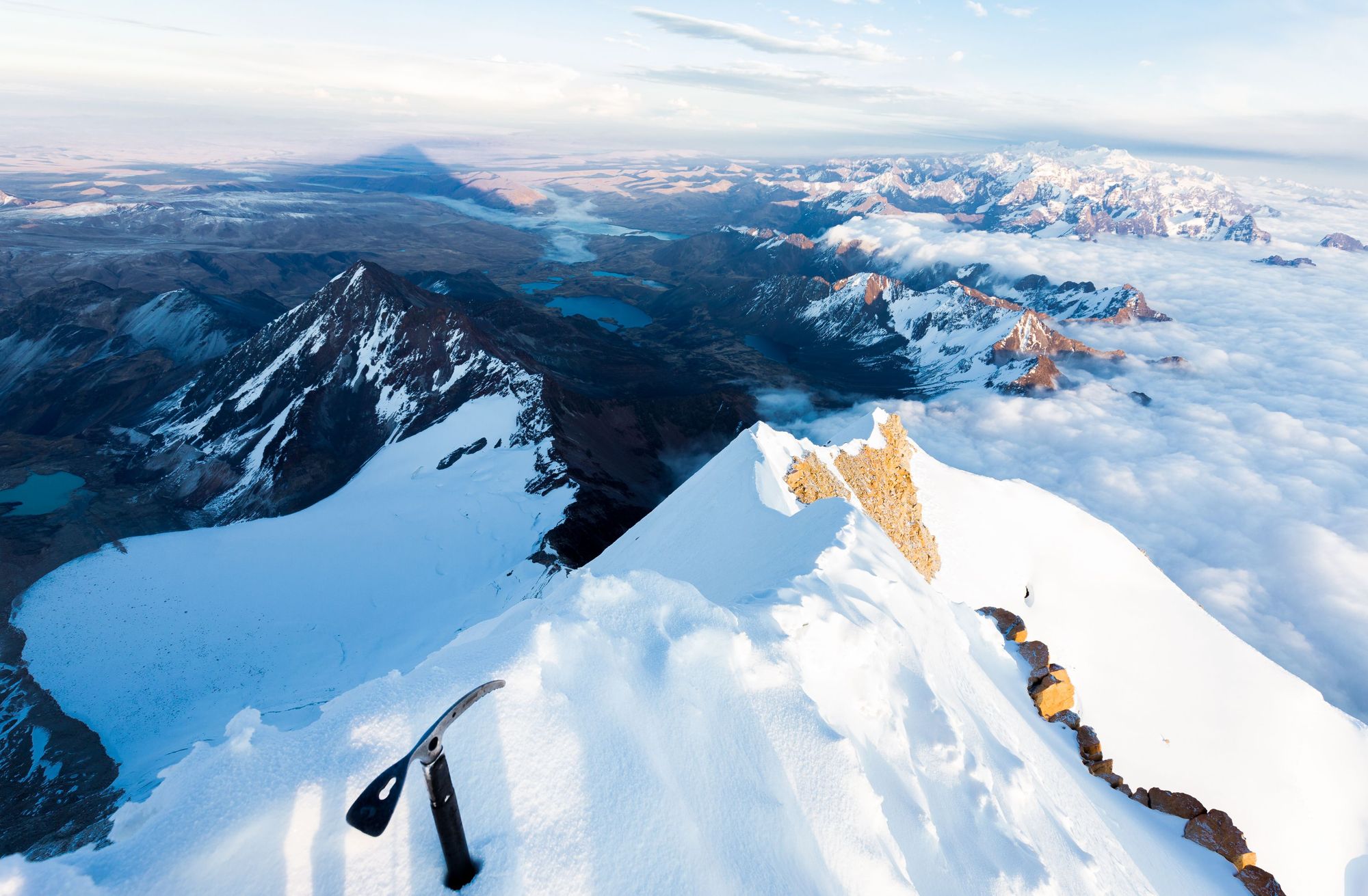 The remarkable view from the summit of Huayna Potosi, a 6,000m mountain near La Paz which is an achievable climb. Photo: Getty