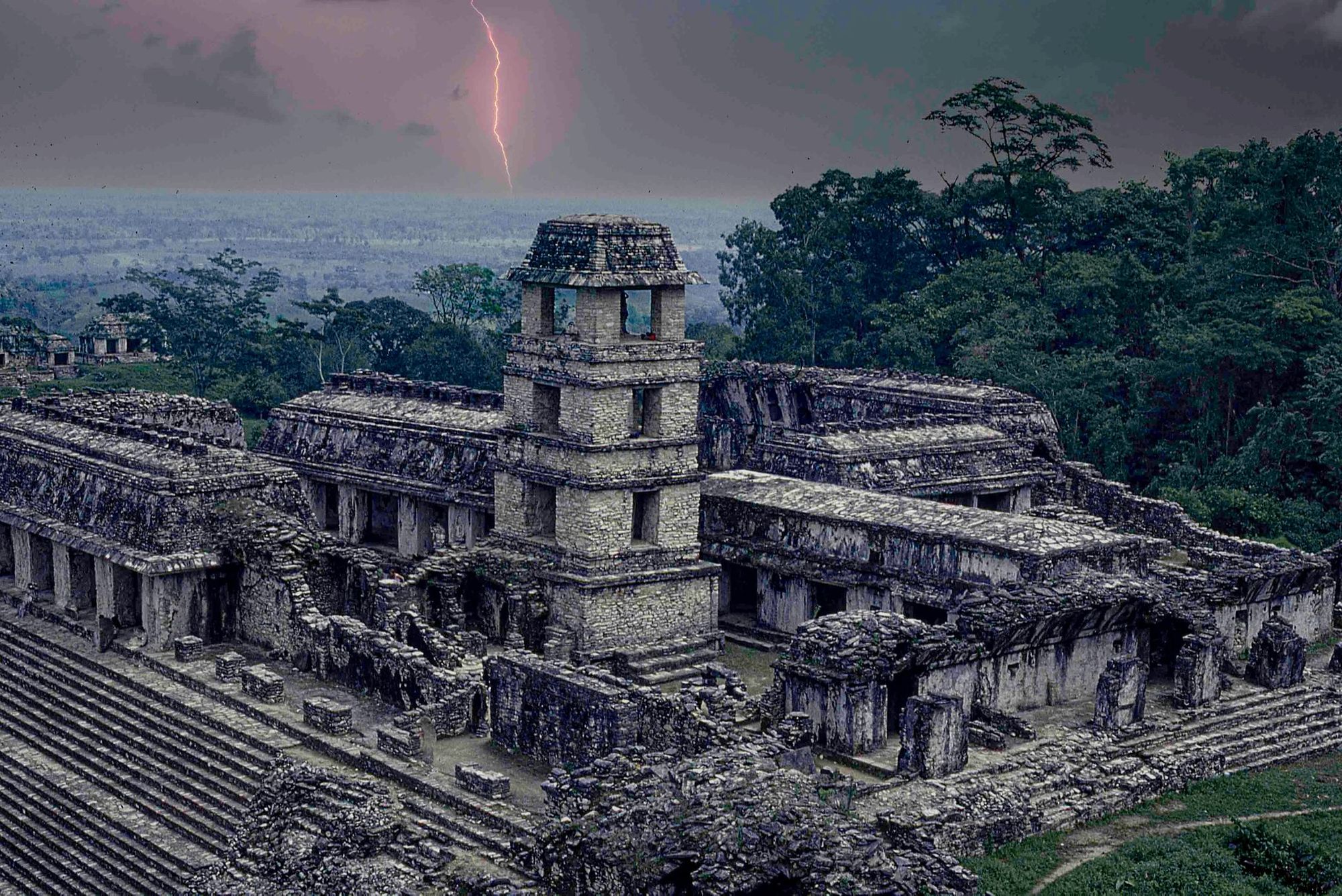Palenque Palace, built during the reign of King Pakal - part of the Palenque ruins site in Chiapas, Mexico