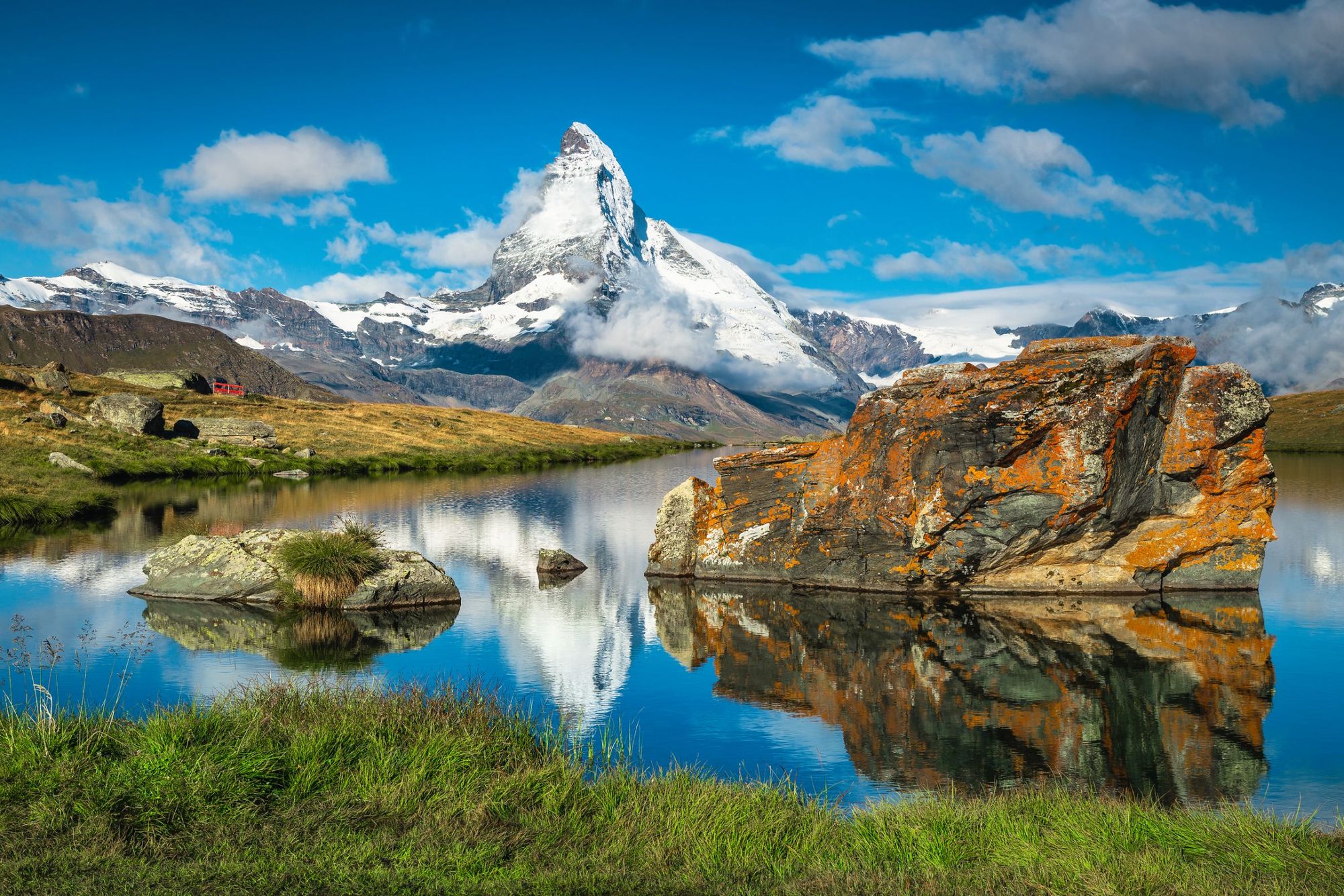 This remarkable image was taken at Stellisee Lake, where the mountain reflects back in the water. Photo: Getty