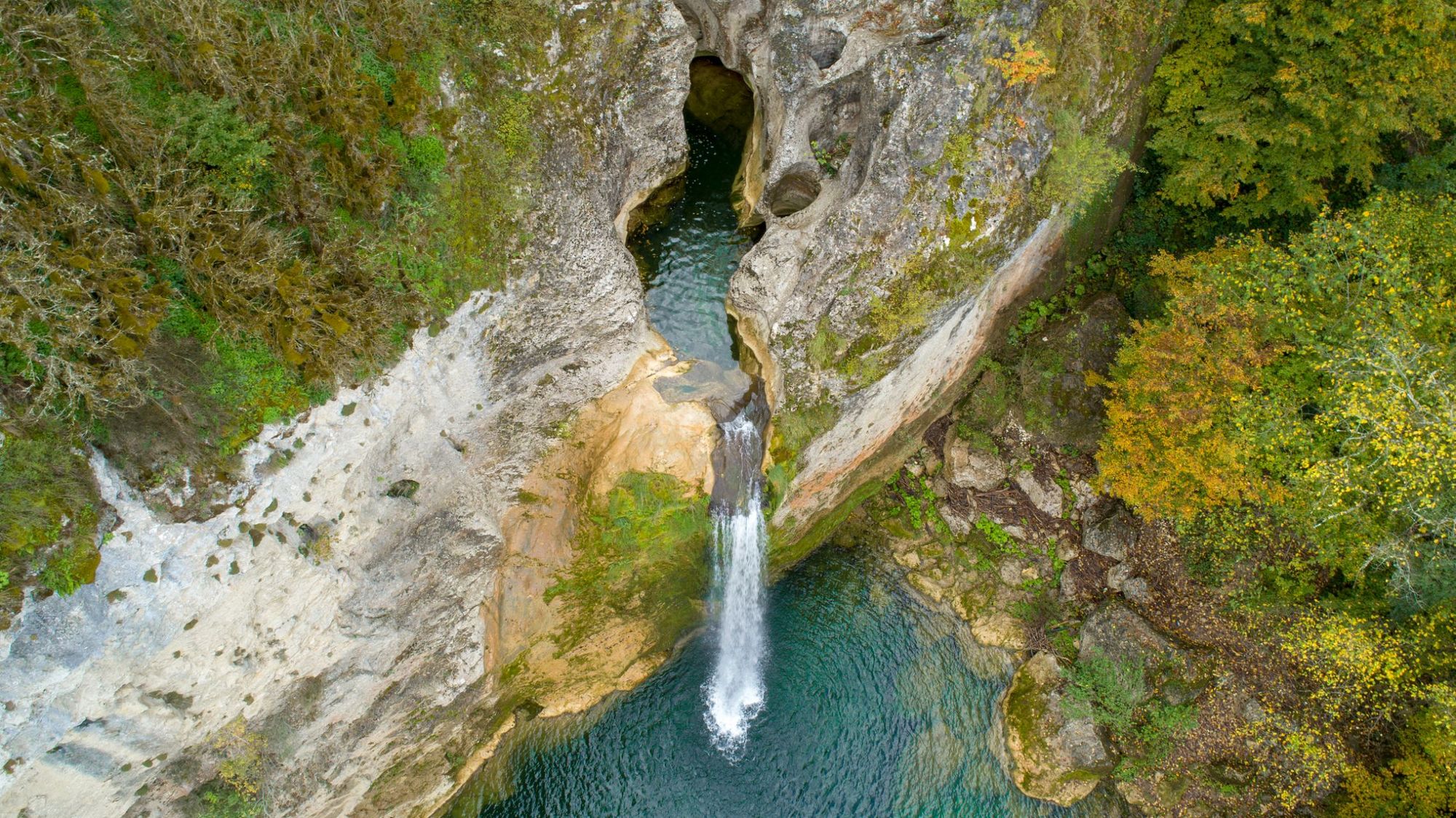 An aerial view of Ilıca Waterfall in Küre Mountains National Park, Turkey
