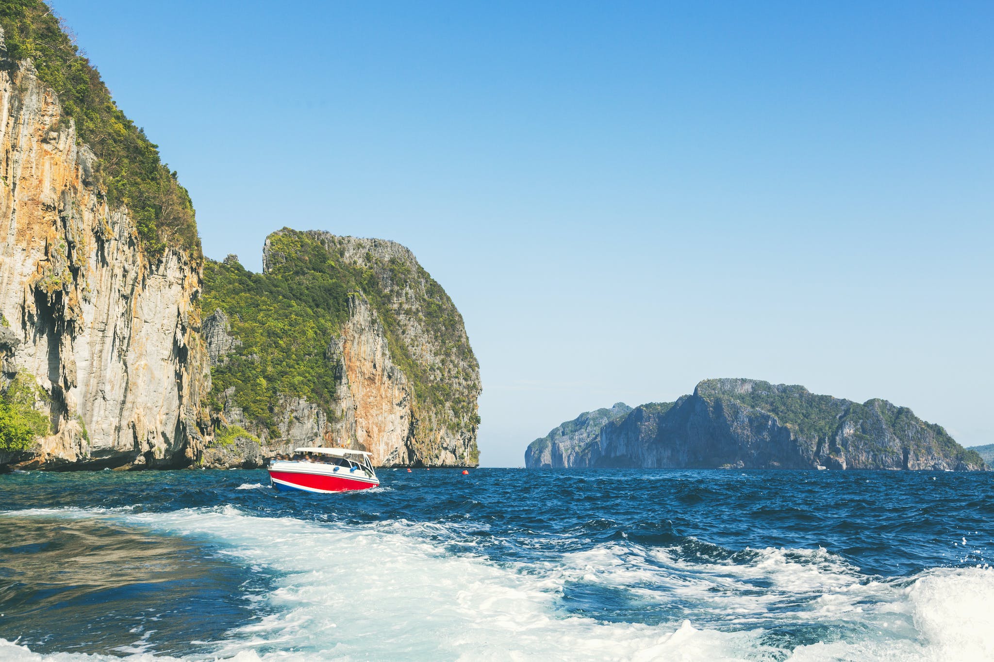 Speedboat on the ocean near Bali, an island in Indonesia.