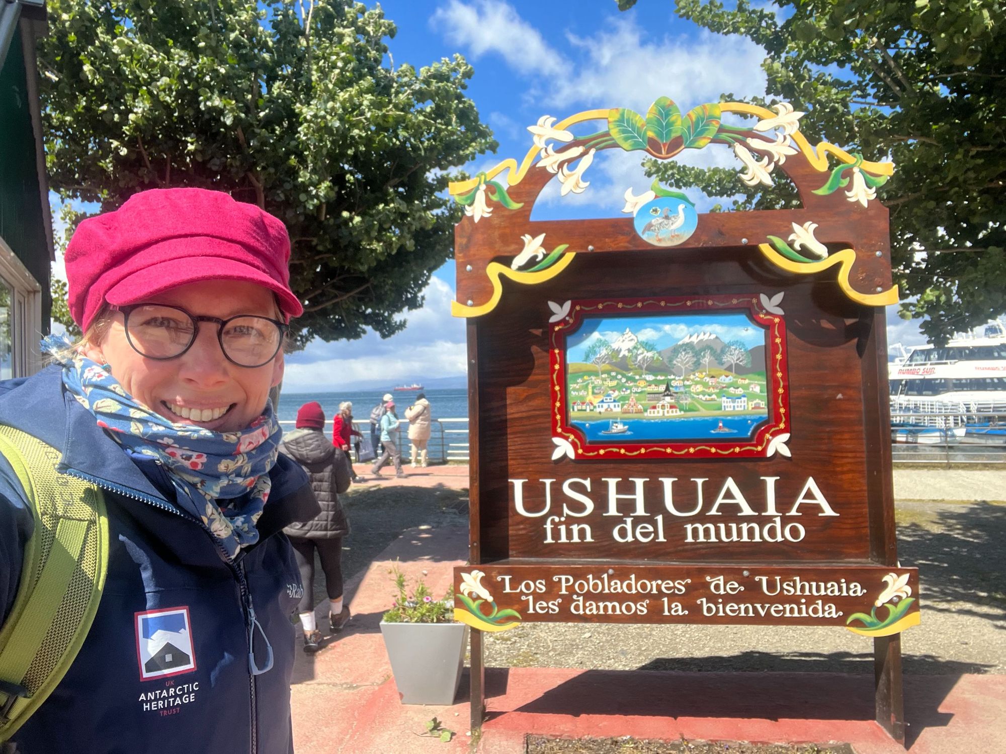 Jo Bradshaw poses in Ushuaia, while working for the Antarctic Heritage Trust.