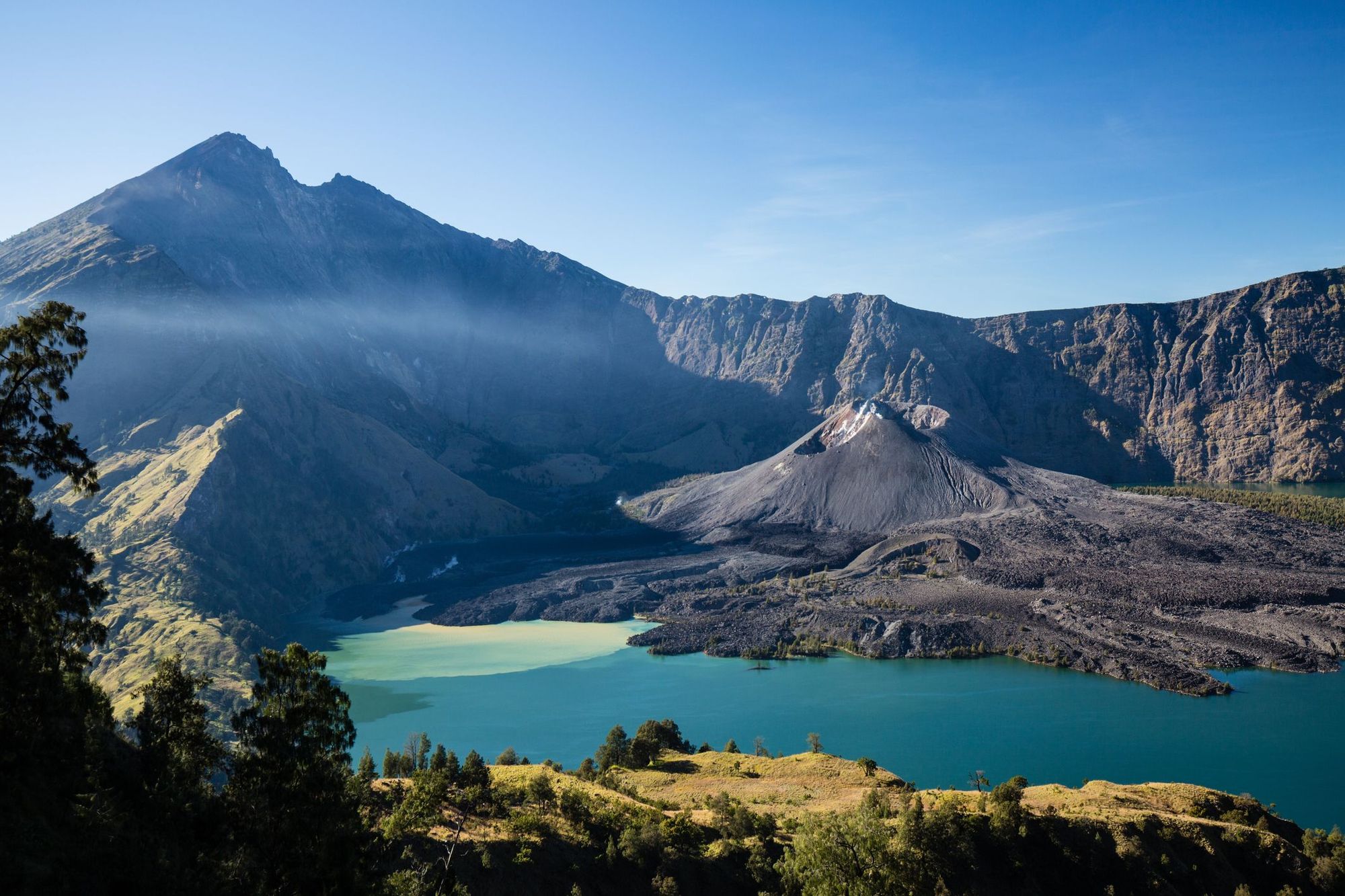 Segara Anak Lake on Mount Rinjani, a volcano in Lombok, Indonesia