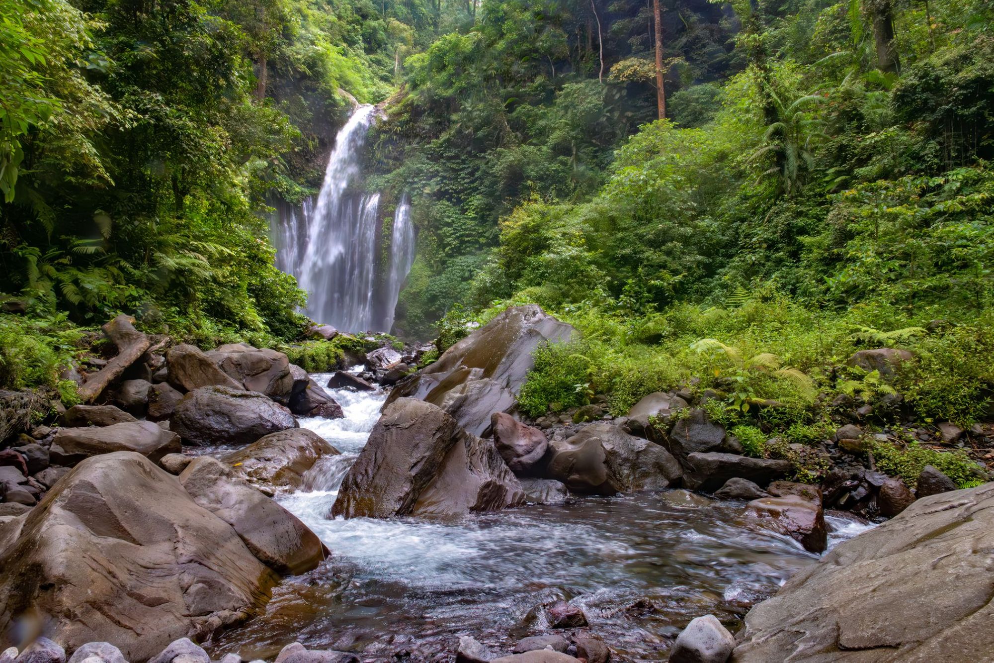 Sendang Gile Waterfall in Mount Rinjani National Park, Senaru village, Lombok, Indonesia