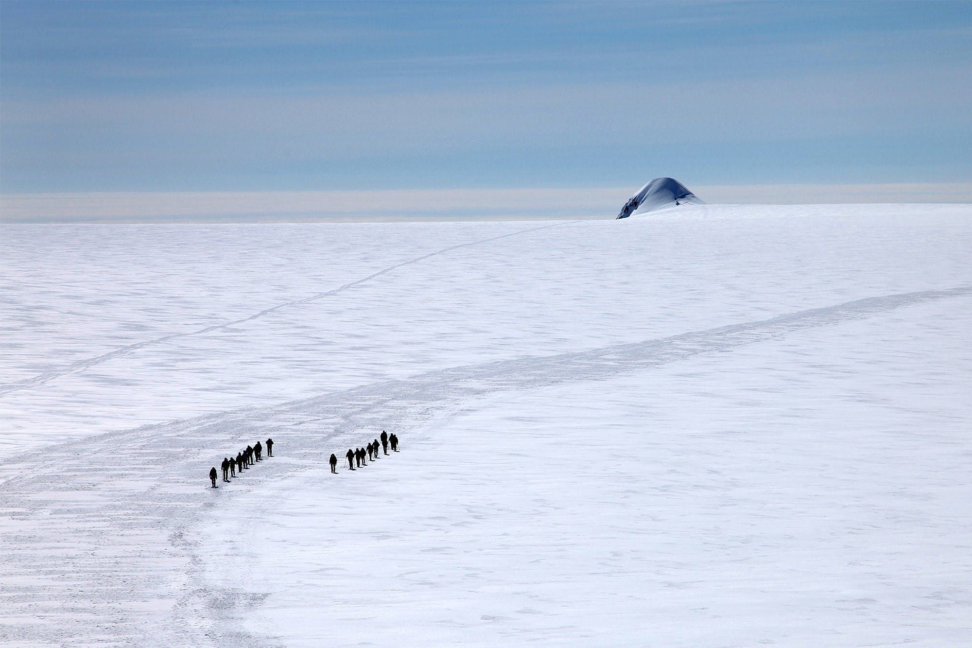 A backcountry group make their way through through a true wilderness in Iceland, on their way to Vörðuskeggi Peak. Photo: Bjorgvin Hilmarsson / Icelandia