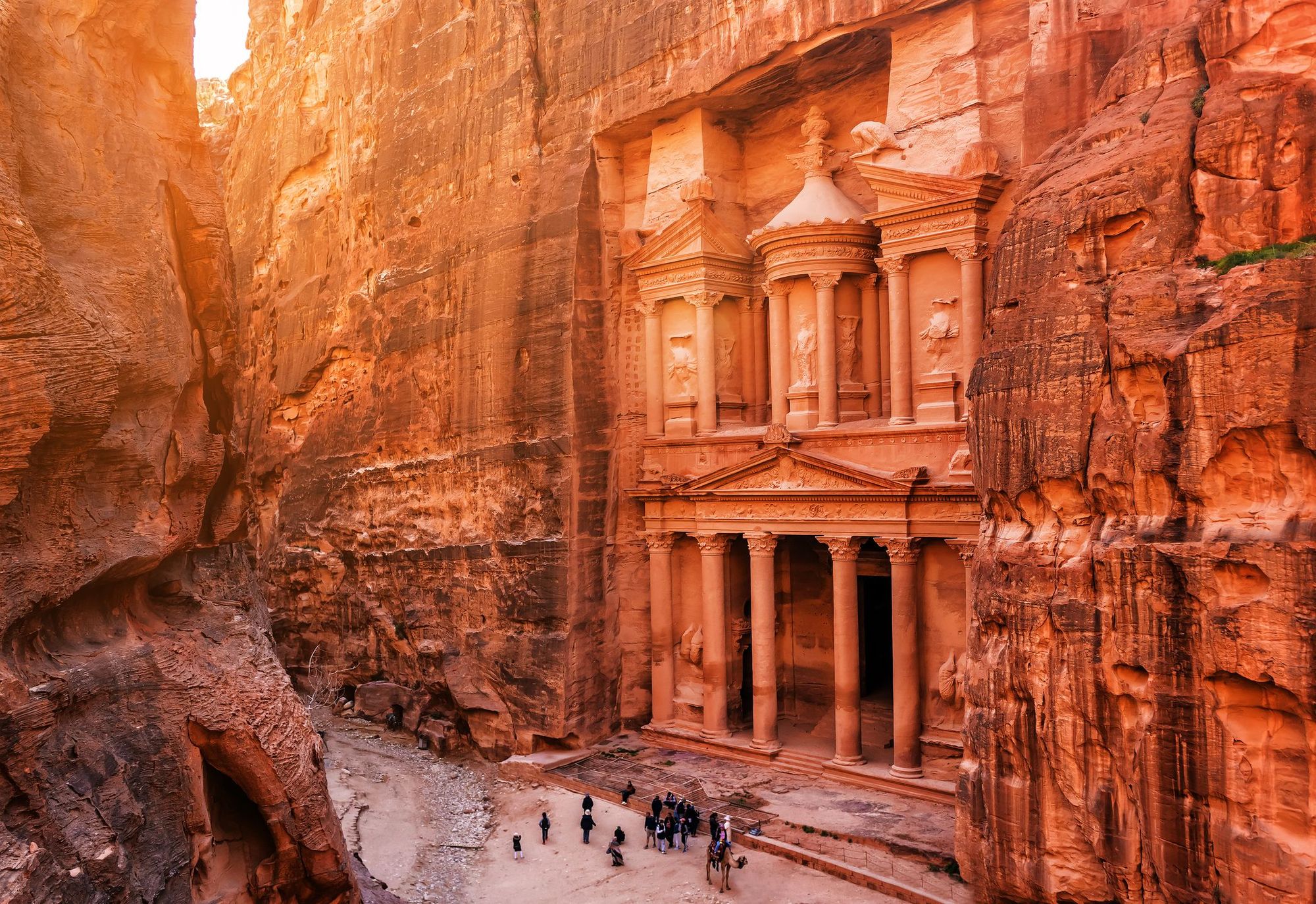 The stars above the facade of Al-Khazneh, The Treasury in Petra, Jordan, which changes colour with the sun. Photo: Getty