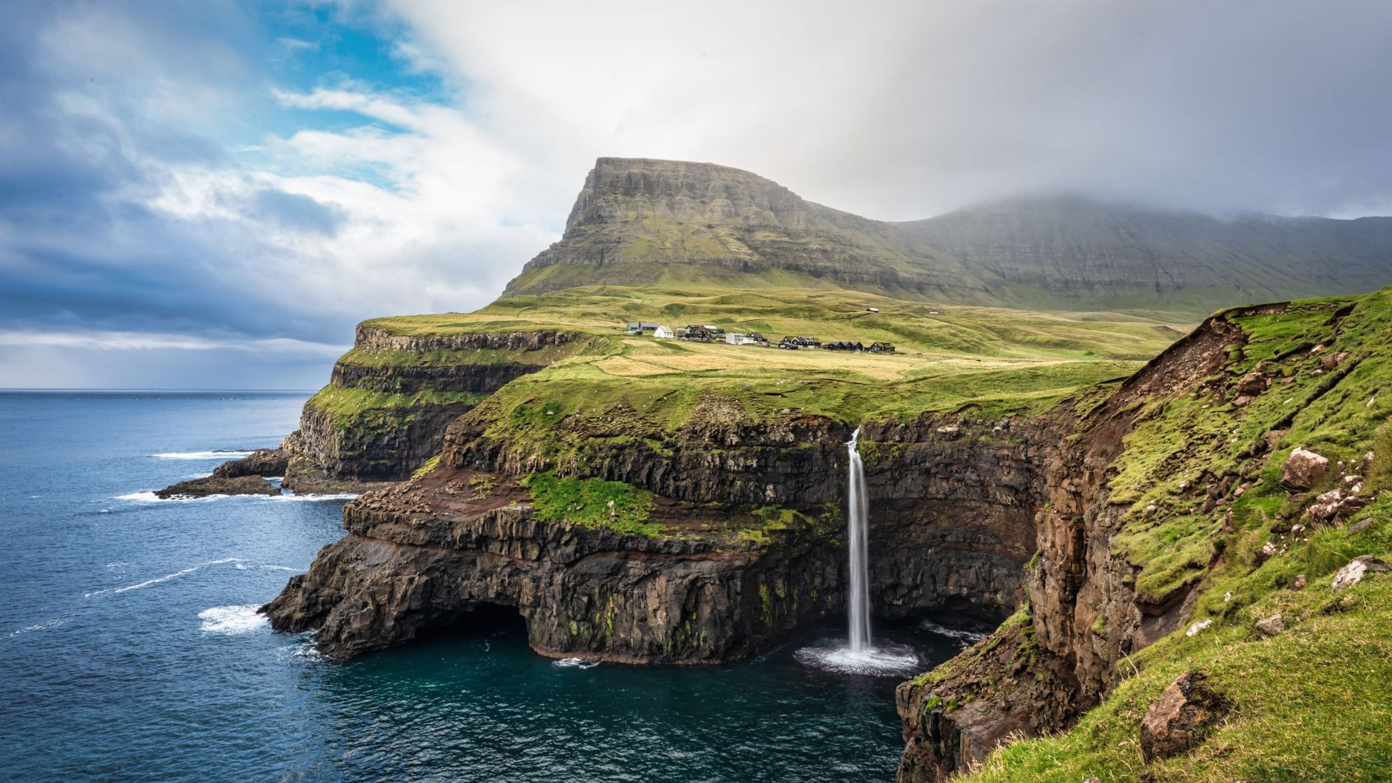 The Múlafossur Waterfall and Gasadalur village on Vágar Island, one of the most photogenic spots on the Faroe Islands. Photo: Getty