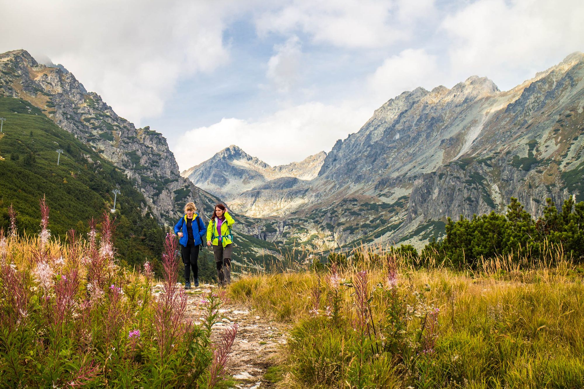 Two women hike in Slovakia's High Tatras Mountains