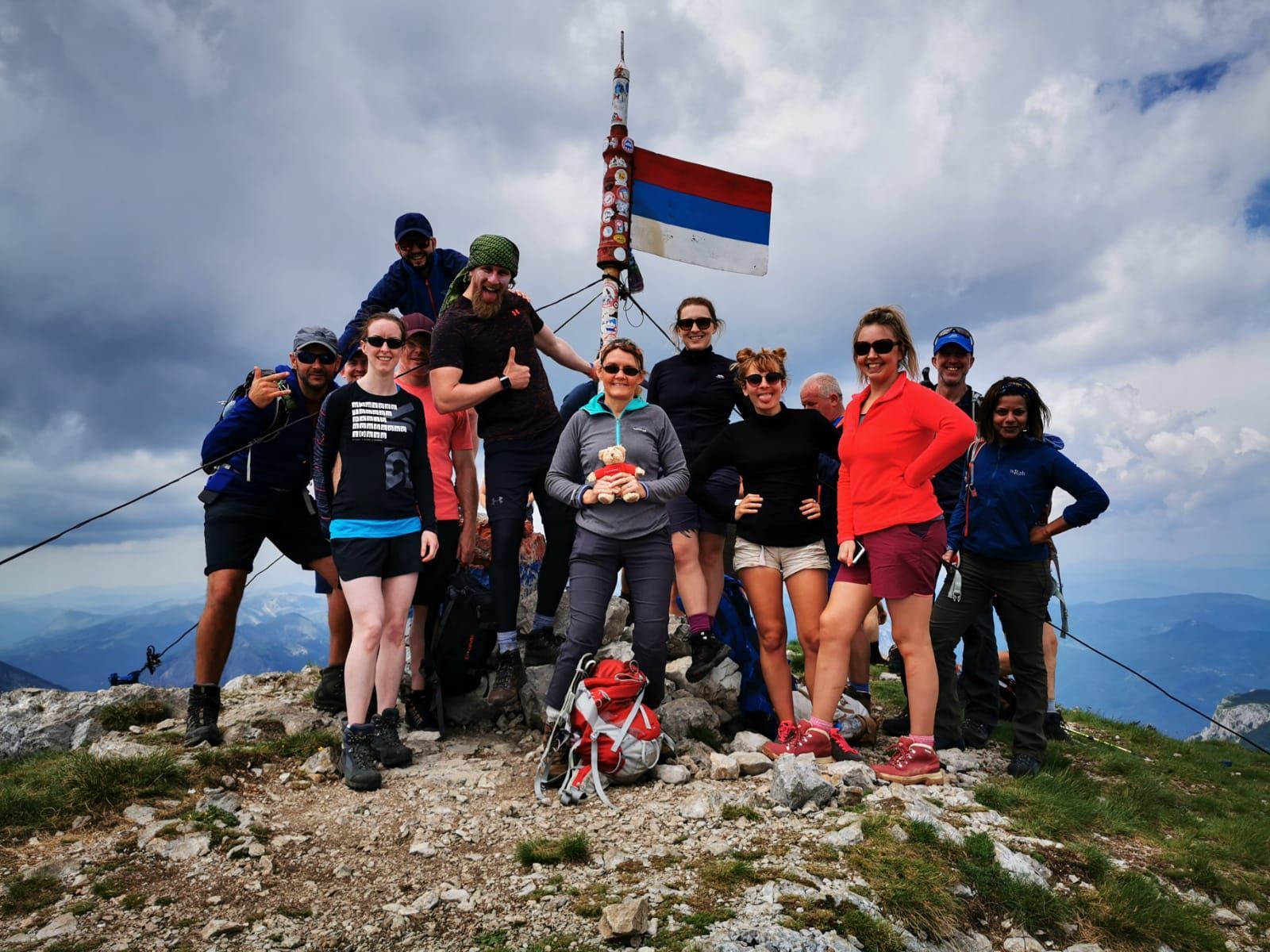 A group at the summit of Mount Maglic, the high point of Slovakia