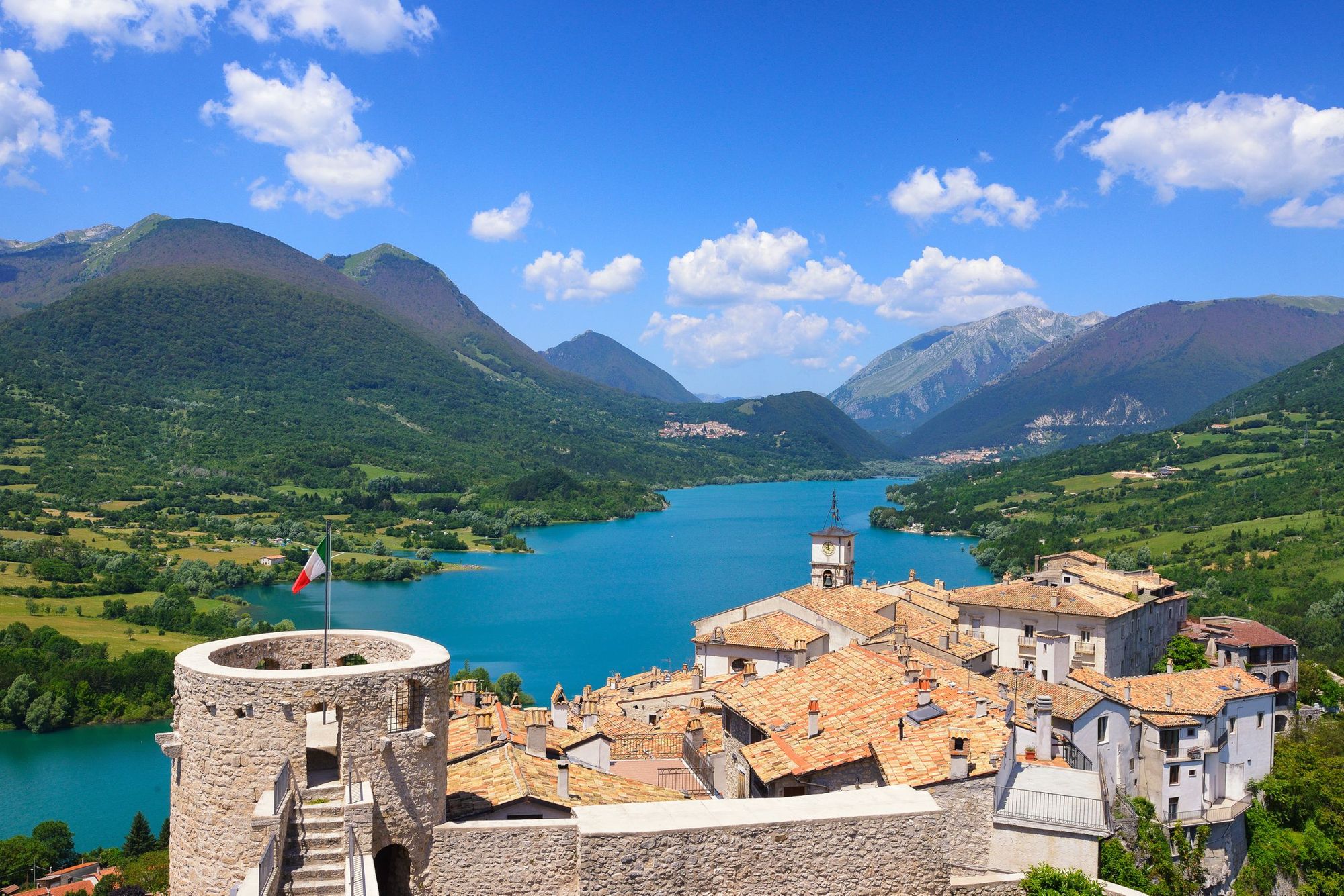Abruzzo National Park, founded in 1922, with the medieval town of Barrea and the Barrea Lake. Photo: Getty