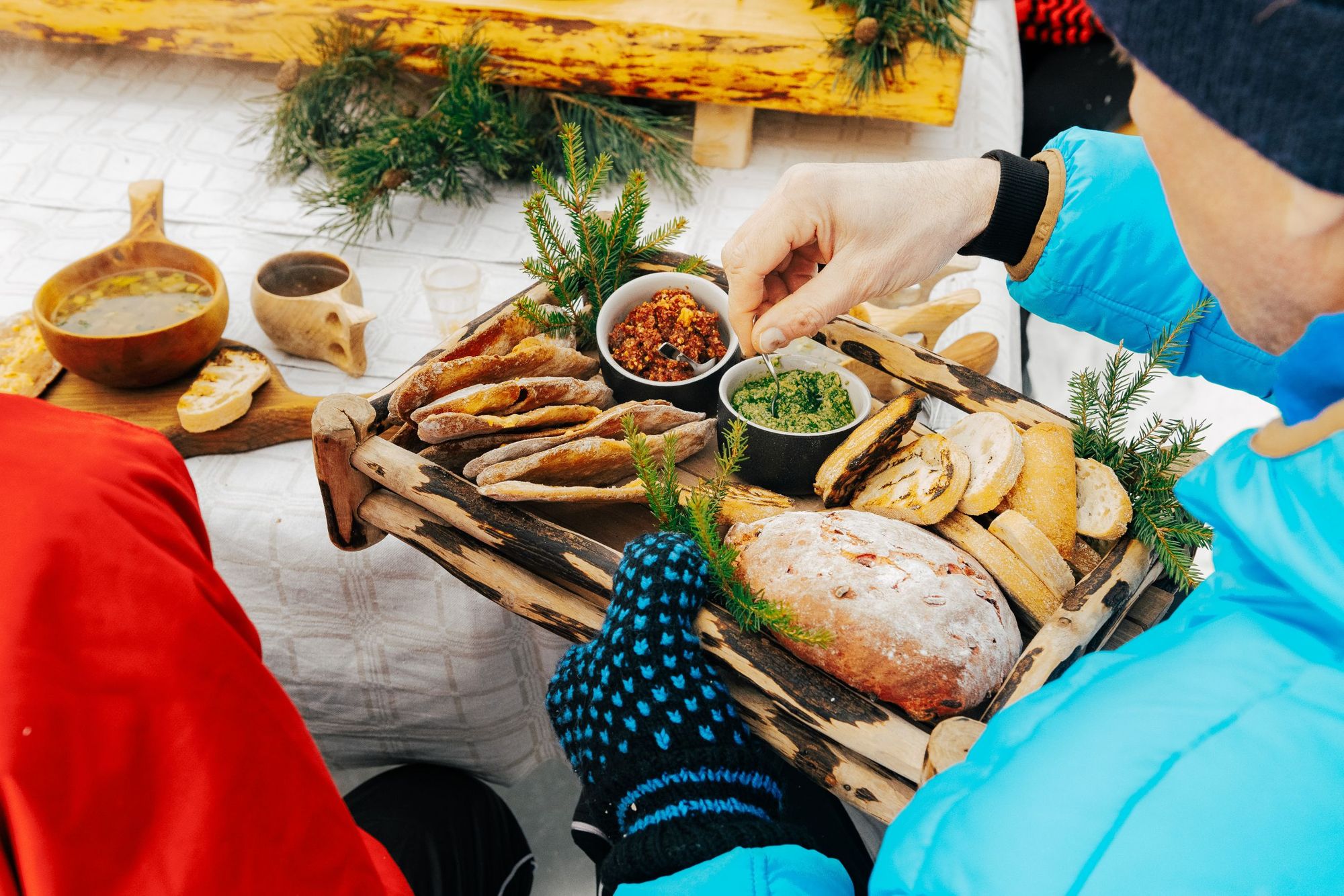 Close up of an Estonian meal being served outdoors.