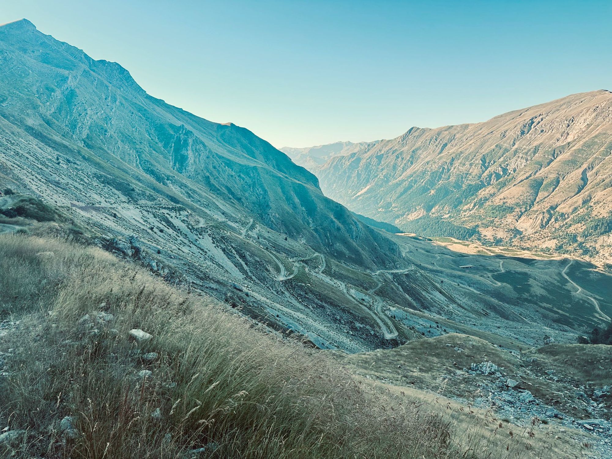 The famous switchbacks of the Passo della Spluga, an Alpine mountain pass in the Lepontine Alps. Photo: Guy Bowden