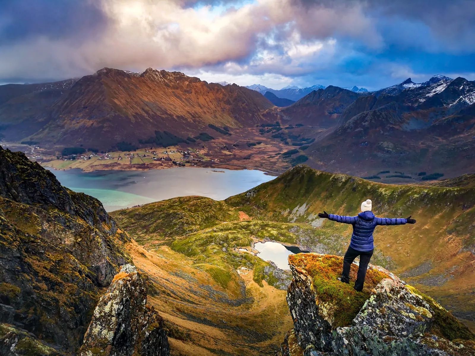 The view from the summit of Blåtiden, in the Lofoten Islands. Photo: Northern Explorer.