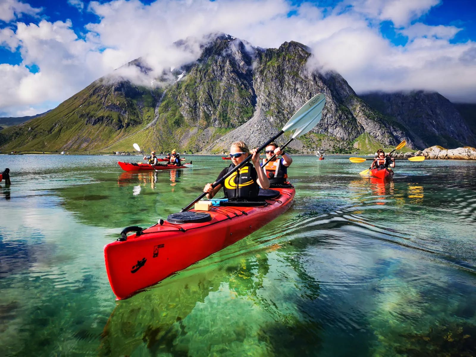 Kayaking the Rolvsfjord in the Lofoten Islands. Photo: Northern Explorer.
