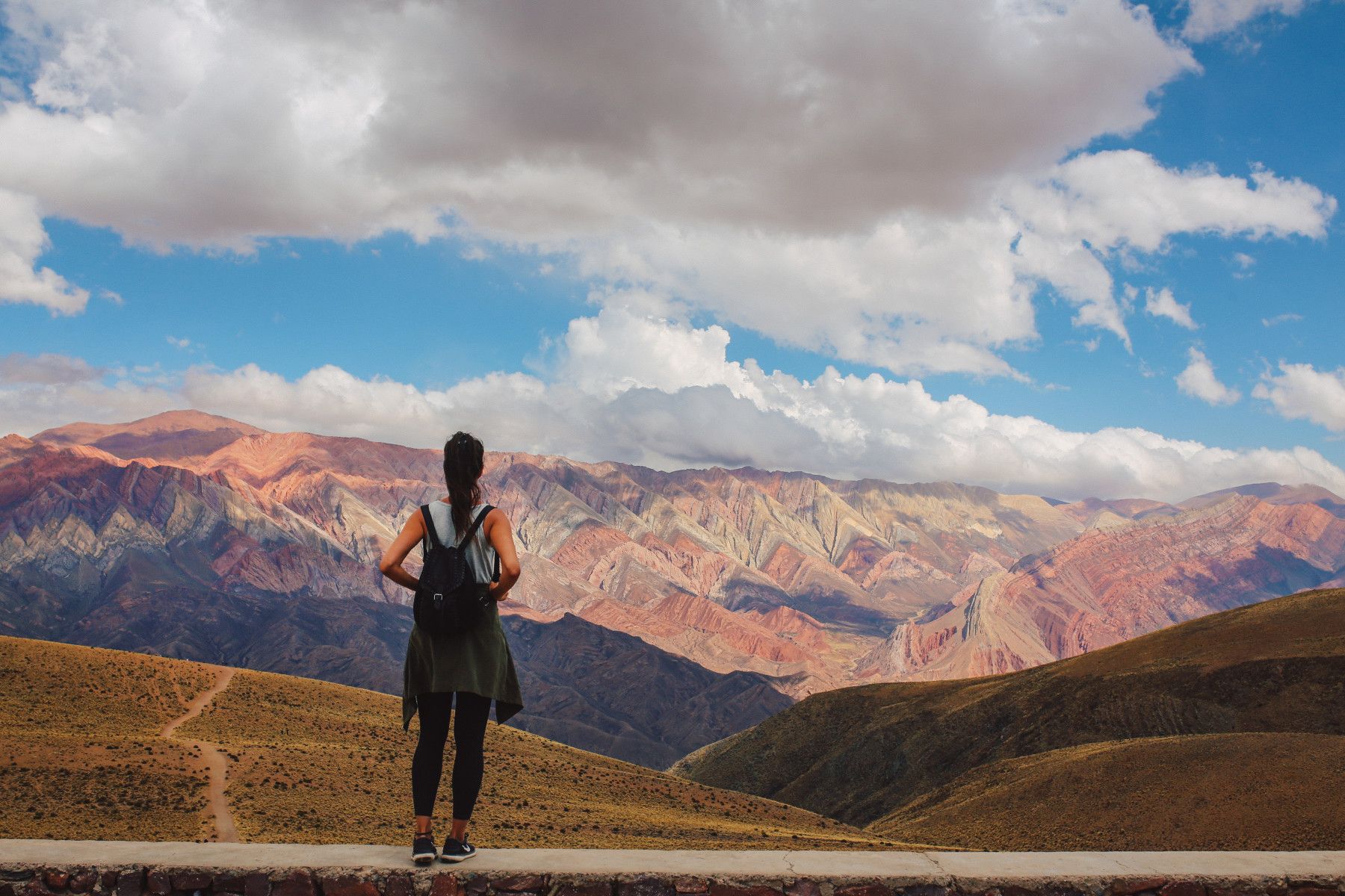 Looking out over the rainbow-coloured Hornocal Mountains. Photo: Getty.