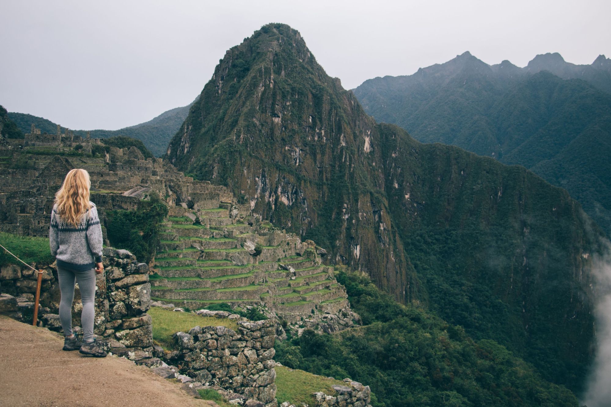 Gazing out on the mountains surrounding Machu Picchu on the final day on the route. Photo: Getty