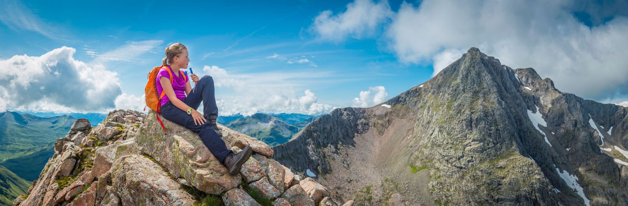 A panoramic view which shows the narrow width of the CMD Arête ridgeline, leading to Ben Nevis. Photo: Getty