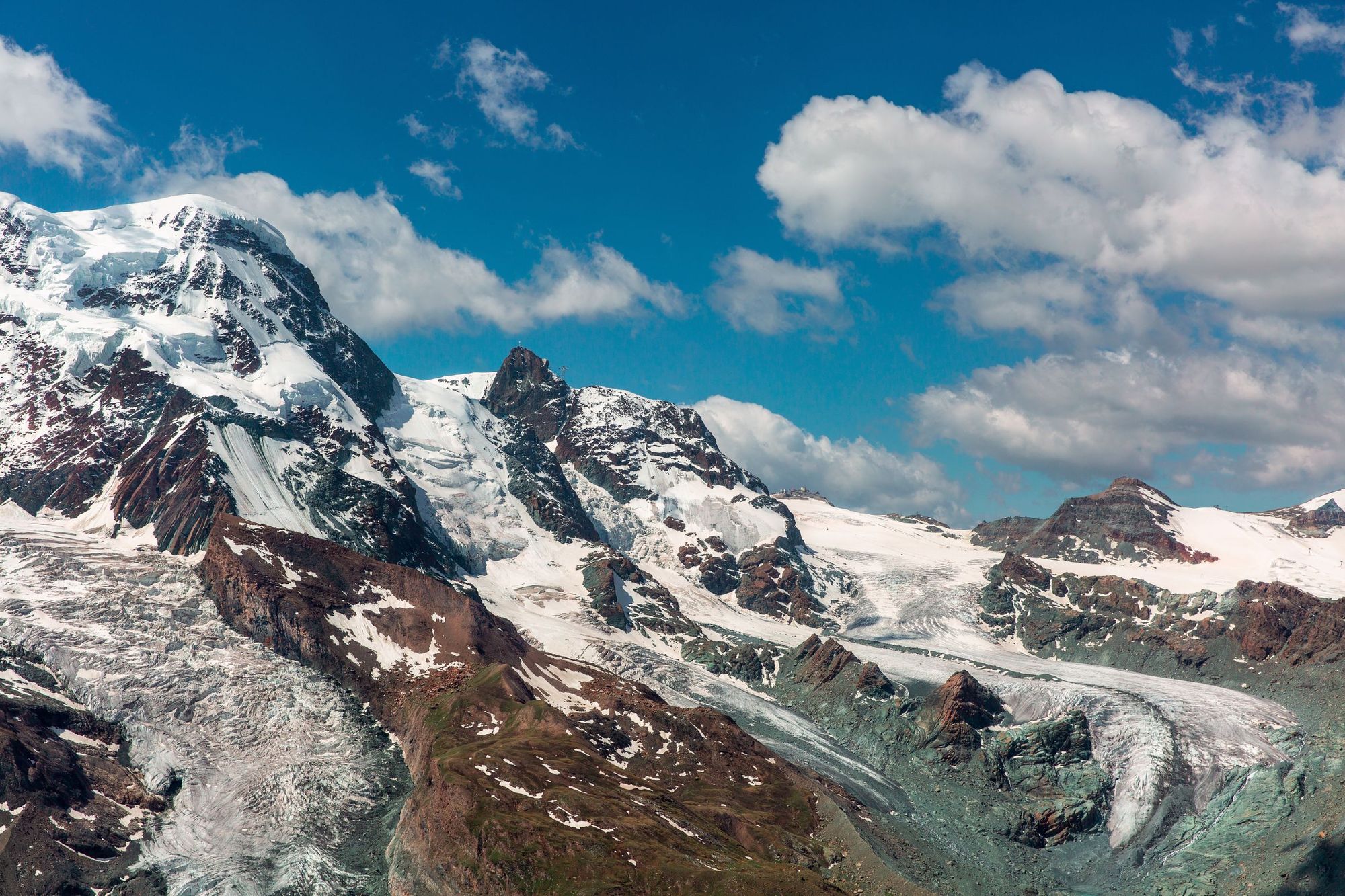 A view of Breithorn Peak and the Theodul Glacier, which you cross on the Tour of Monte Rosa. Photo: Getty