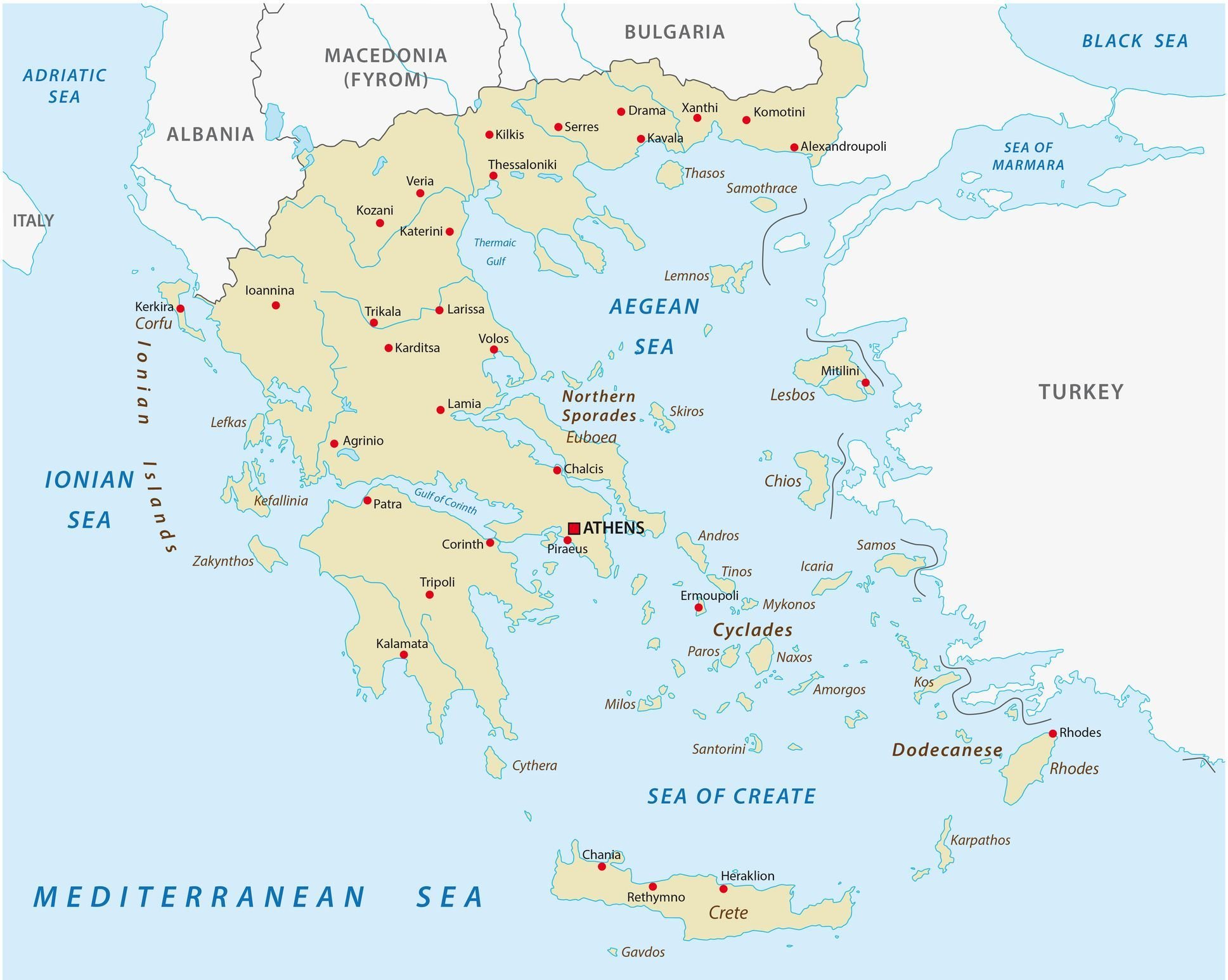 A map of the Greek islands