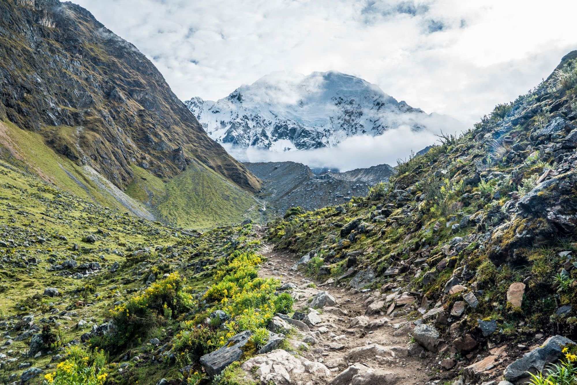 The long and winding road through the mountains, with the Salkantay mountain itself up ahead in the snow. Photo: Getty