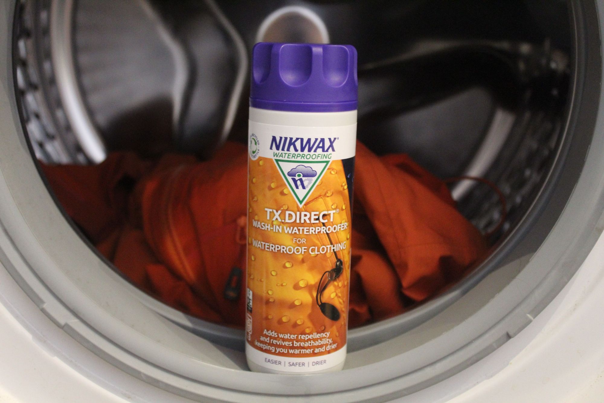 The coat's in the washing machine. The Nikwax is in the detergent drawer? Ready to go. Stick that wash on. Photo: Stuart Kenny