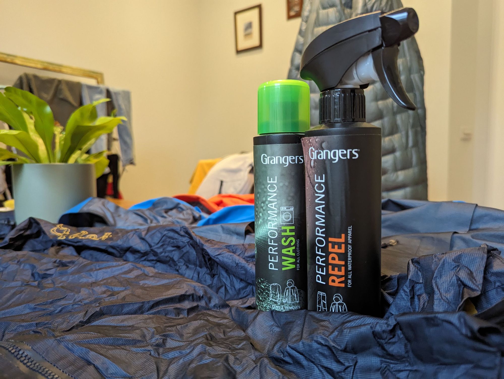 A wash-in cleaner for waterproof jackets, left, and a waterproofing spray, on the right. Photo: Stuart Kenny