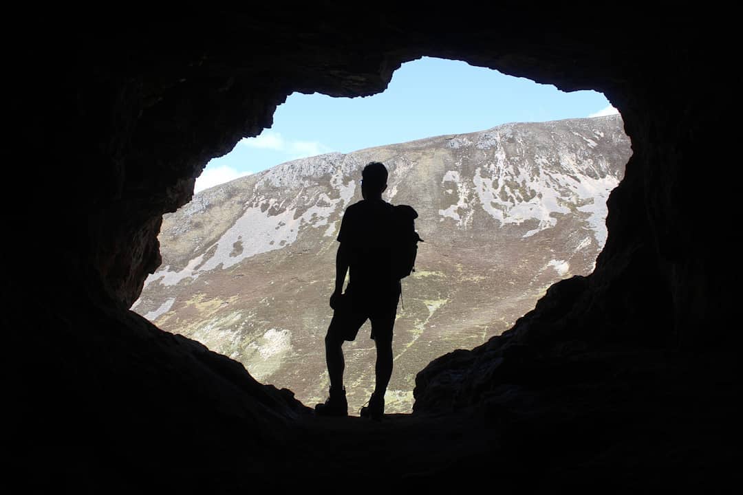 A silhouette image taken from inside one of the Bone Caves of Inchnadamph. Photo: Stuart Kenny