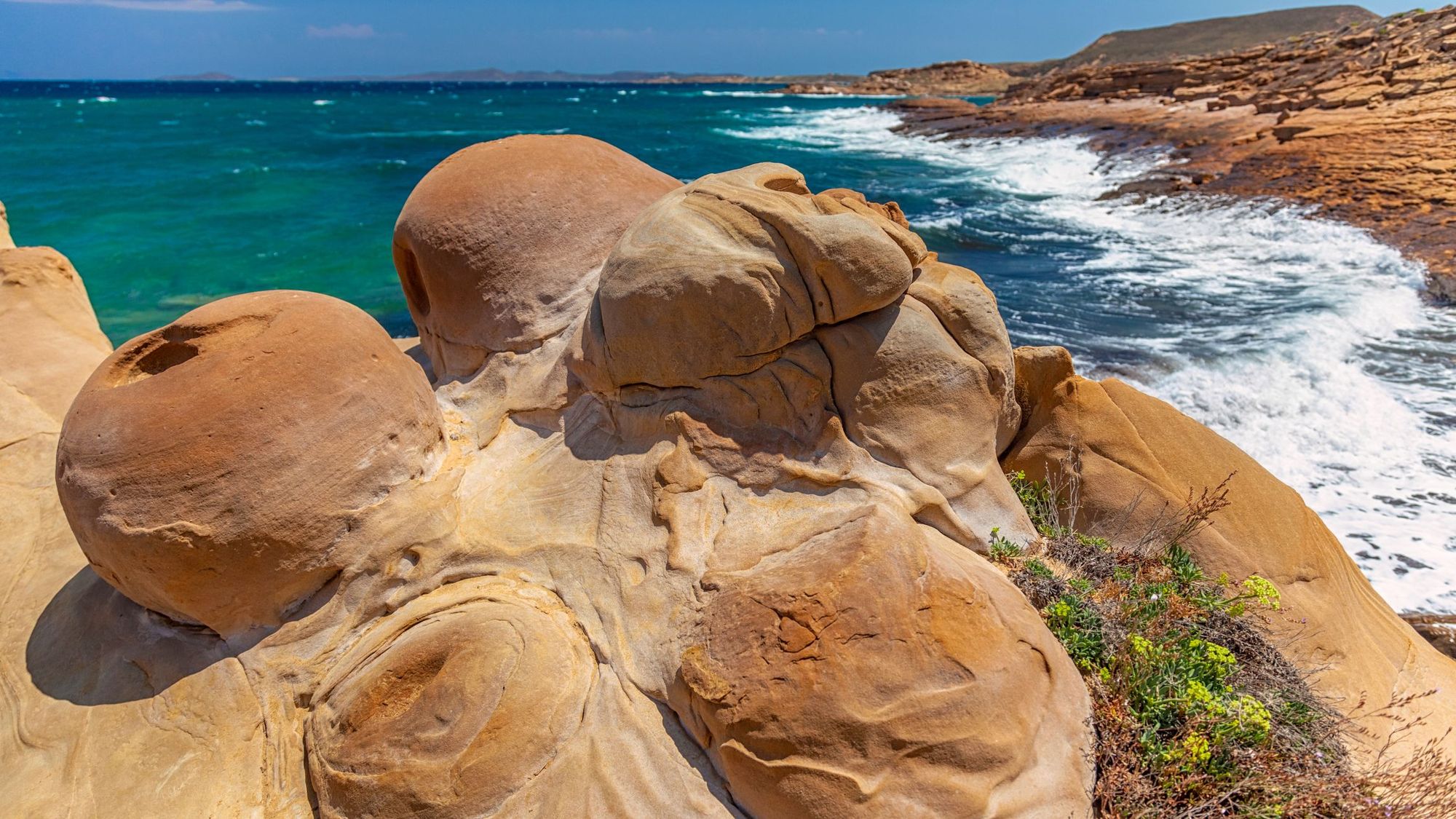 Volcanic rocks at the Faraklo Geopark, Lemnos Island. Photo: Getty.