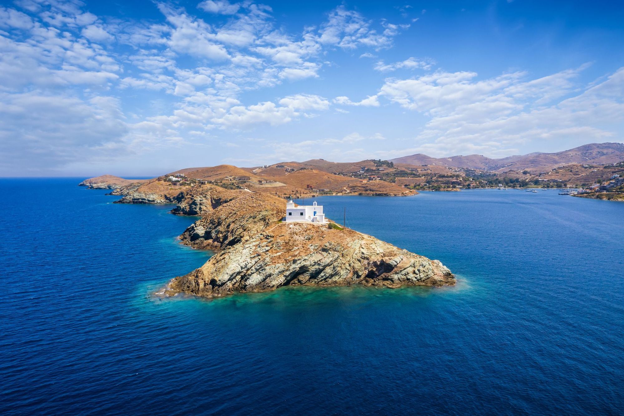 Tzia Lighthouse, on Kea Island in the Cyclades. Photo: Getty.