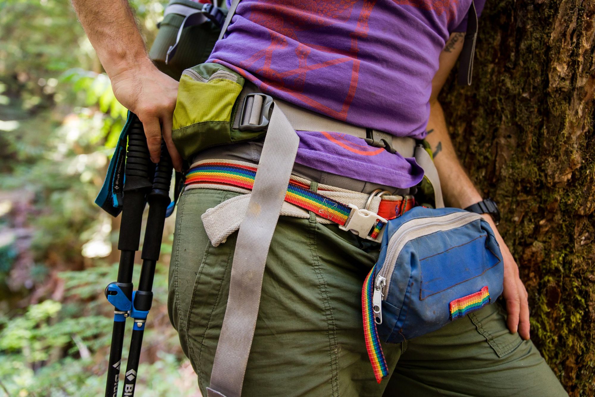 Close up of a queer hiker with pride bag. Photo: Leah Nash/The Venture Out Project.