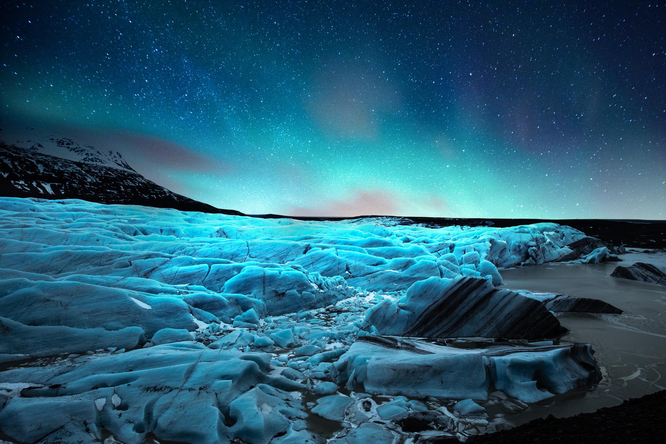 The northern lights dancing over Vatnajökull. Photo: Getty.
