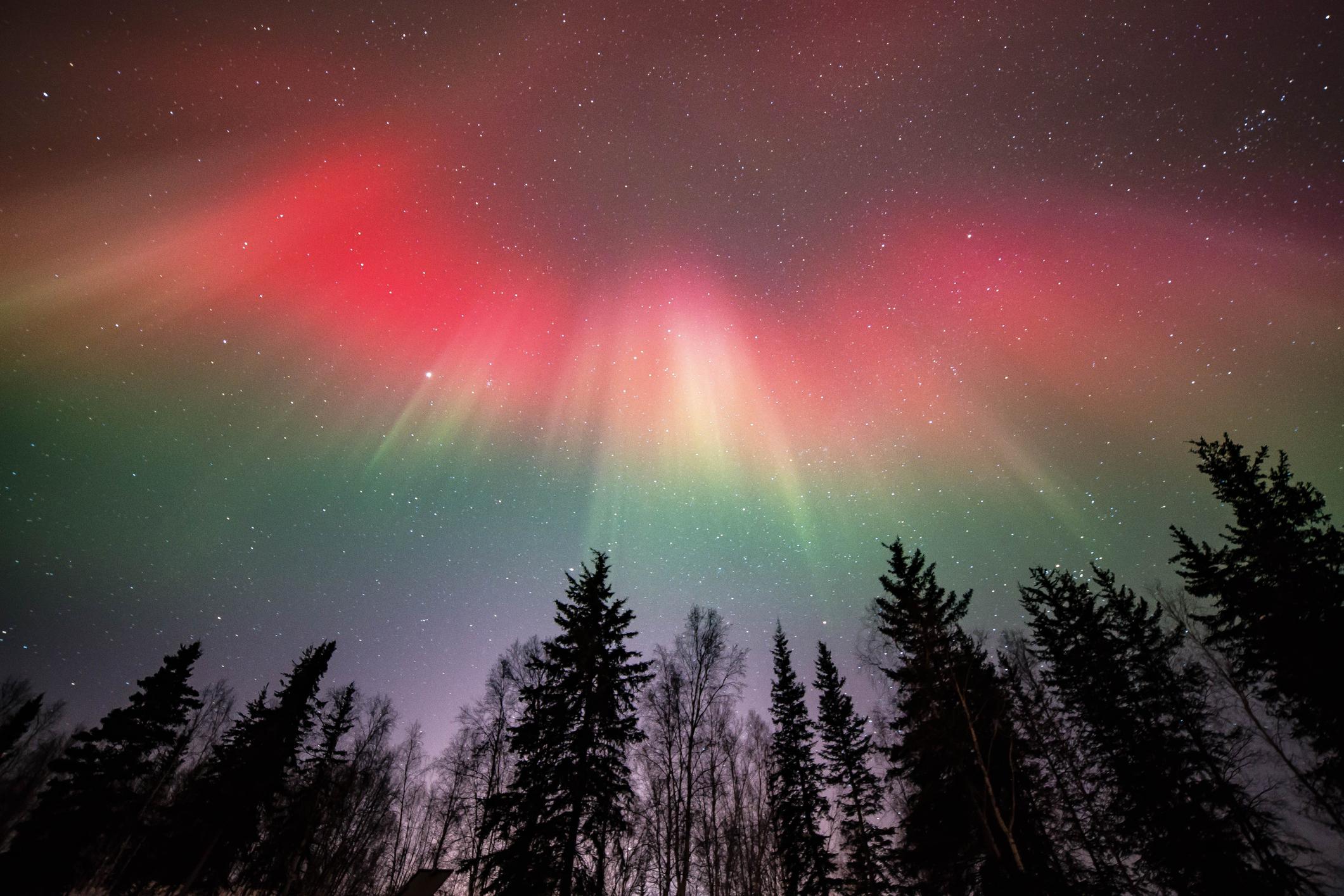 A unique northern lights display in Yellowknife, Canada. Photo: Getty.
