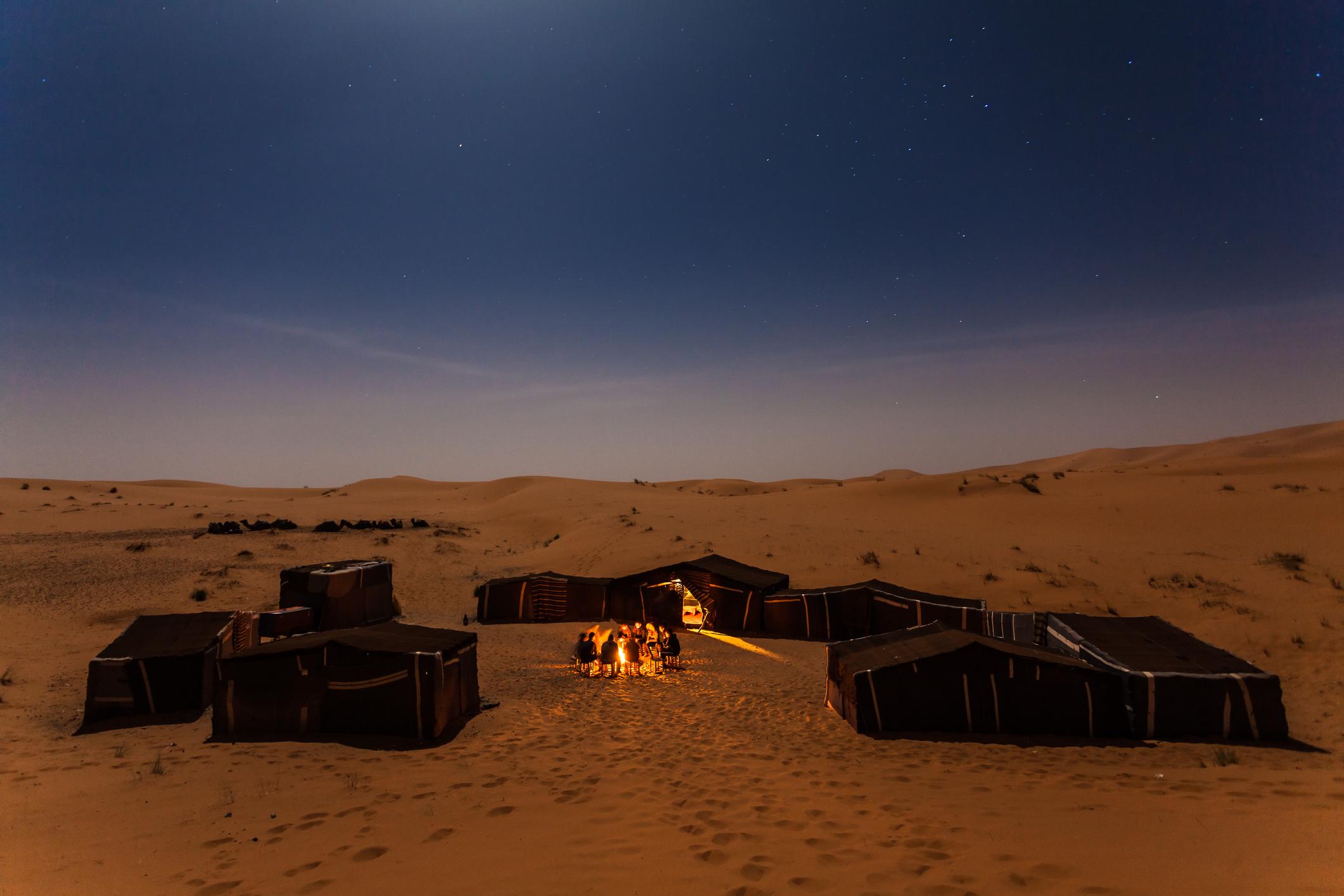 A berber tented camp in the Moroccan Sahara Desert