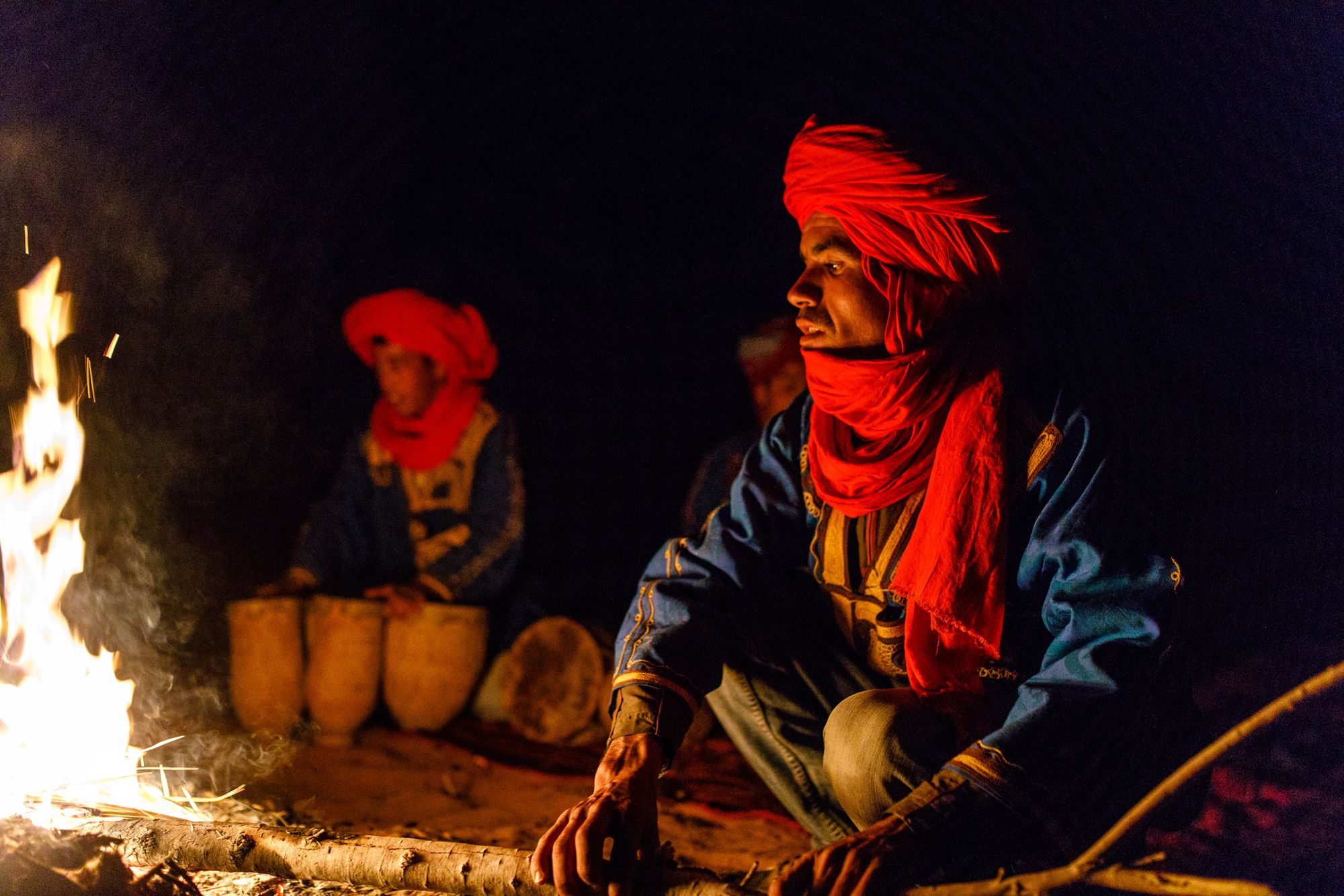 A Berber camp at night in the Sahara. Photo: Aztat Treks.