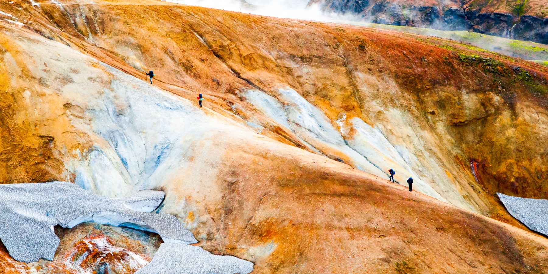 Hikers along the trail of Iceland's Laugavegur Trek