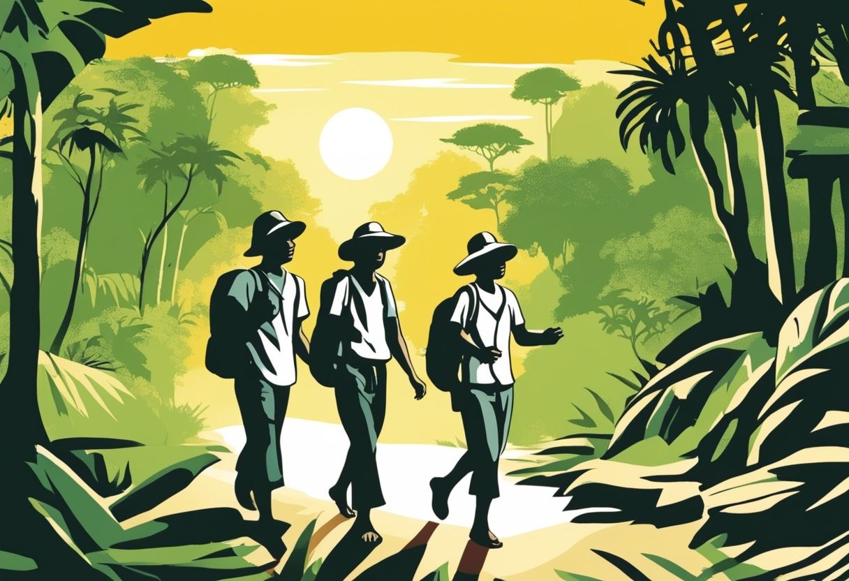 an animation of three hikers in Cambodia