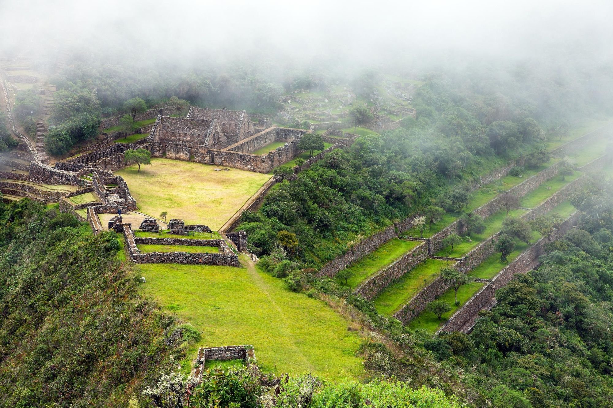 A birds eye view of the Choquequirao site, and the Incan terraces. Photo: Getty