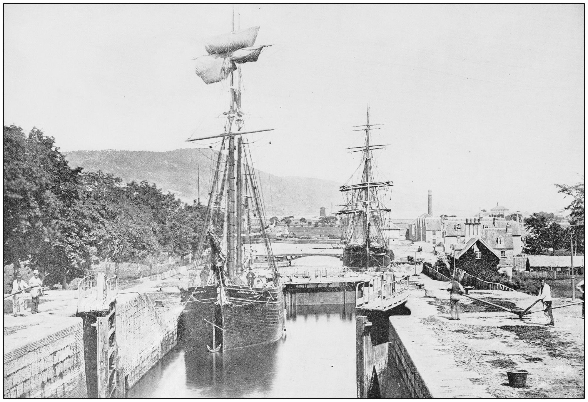 An antique photo of some boats docked in Muirton, on the Caledonian Canal. Photo: Getty
