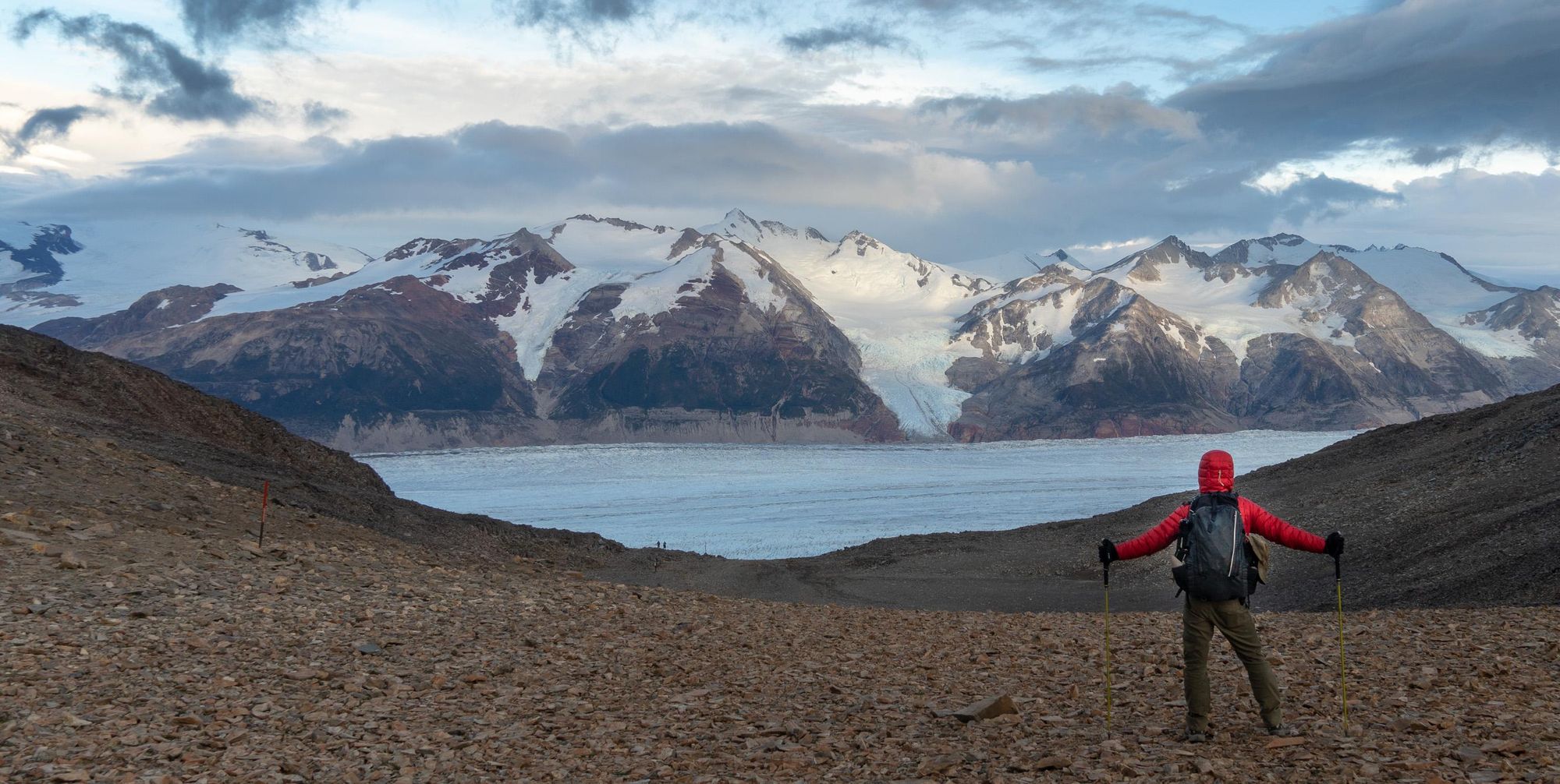 Hiking atop the John Gardner Pass and overlooking the South Patagonia Icefield. Photo: Getty