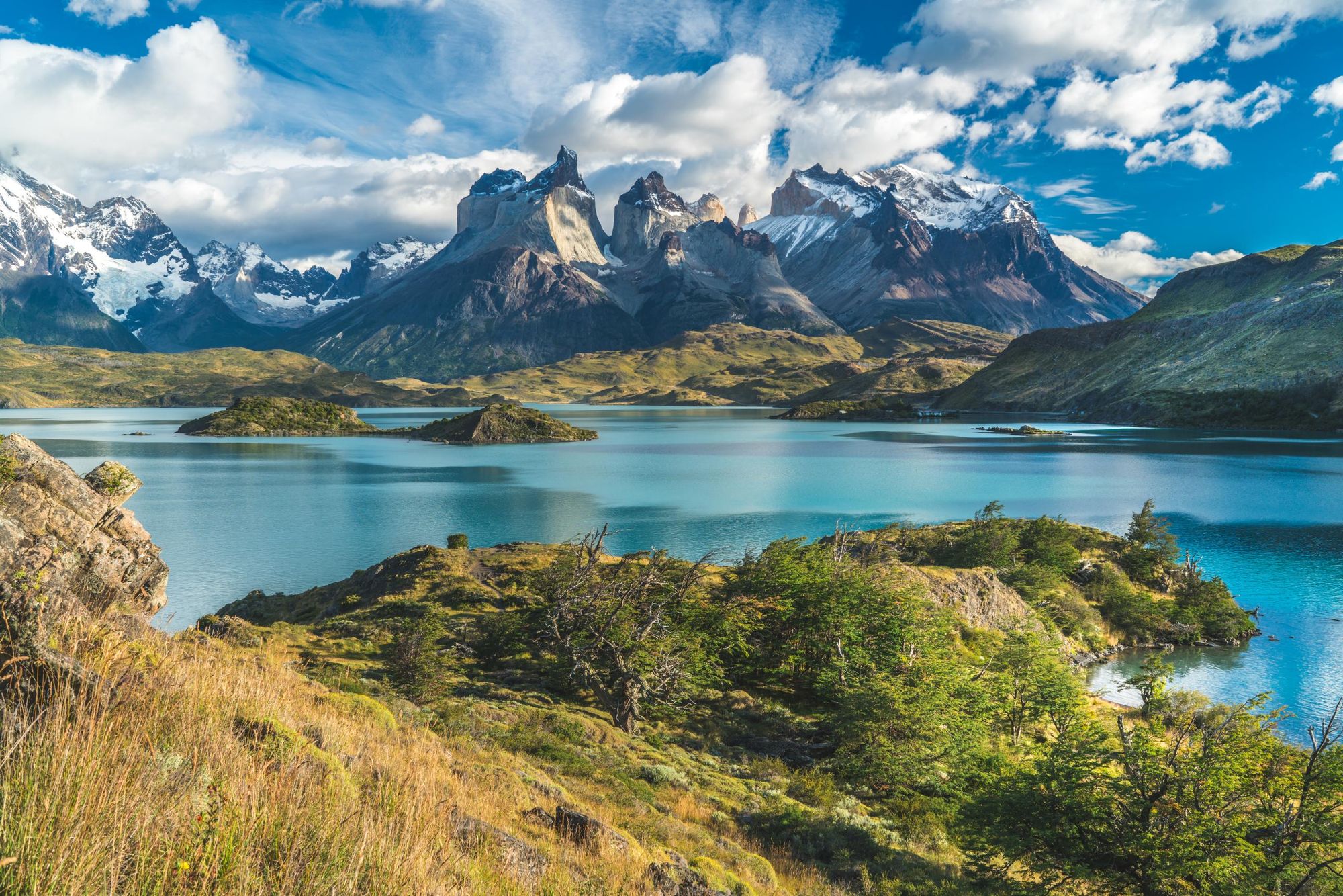 The famous view out over Lago Pehoe and Torres del Paine National Park. Photo: Getty