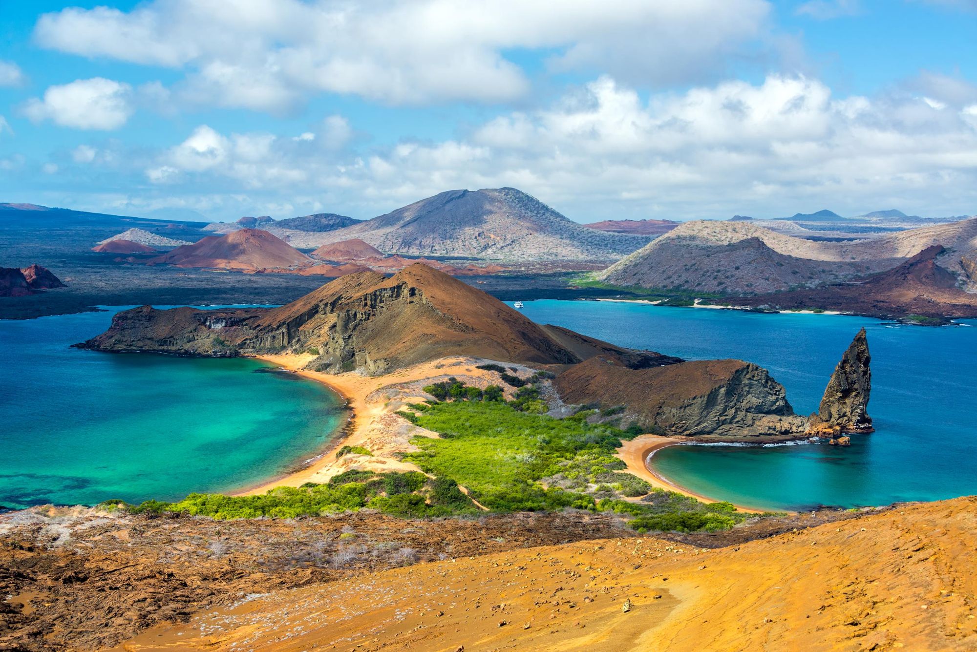 A view of two beaches on Bartolome Island in the Galapagos Islands in Ecuador. Photo: Getty