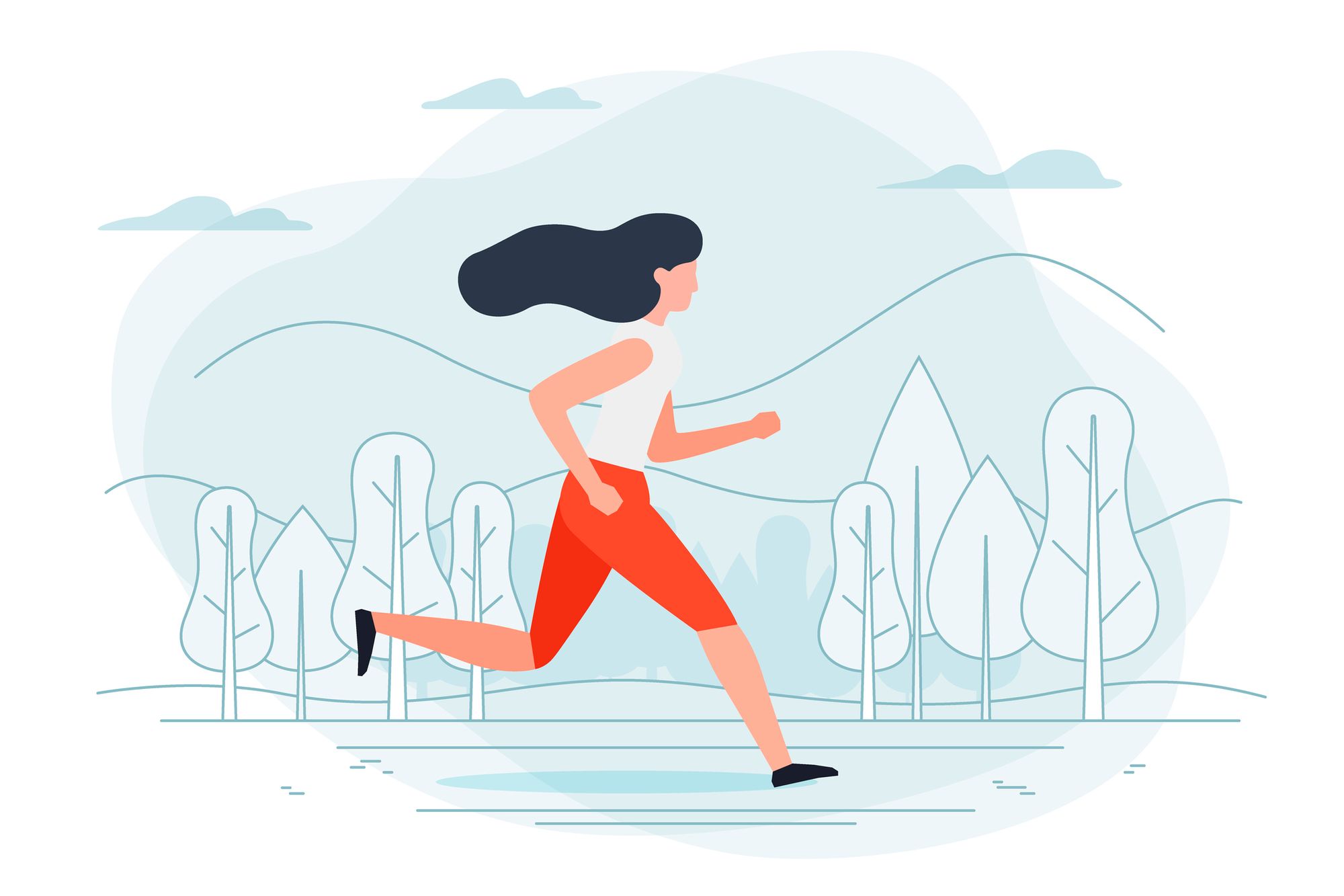 Illustration of a woman running in a park.