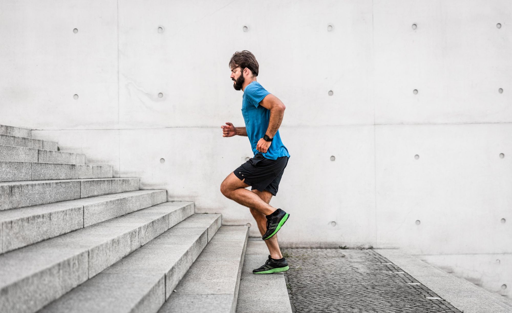 If you've got a staircase at home great, but it can be a good excuse for training outdoors, too. Photo: Getty